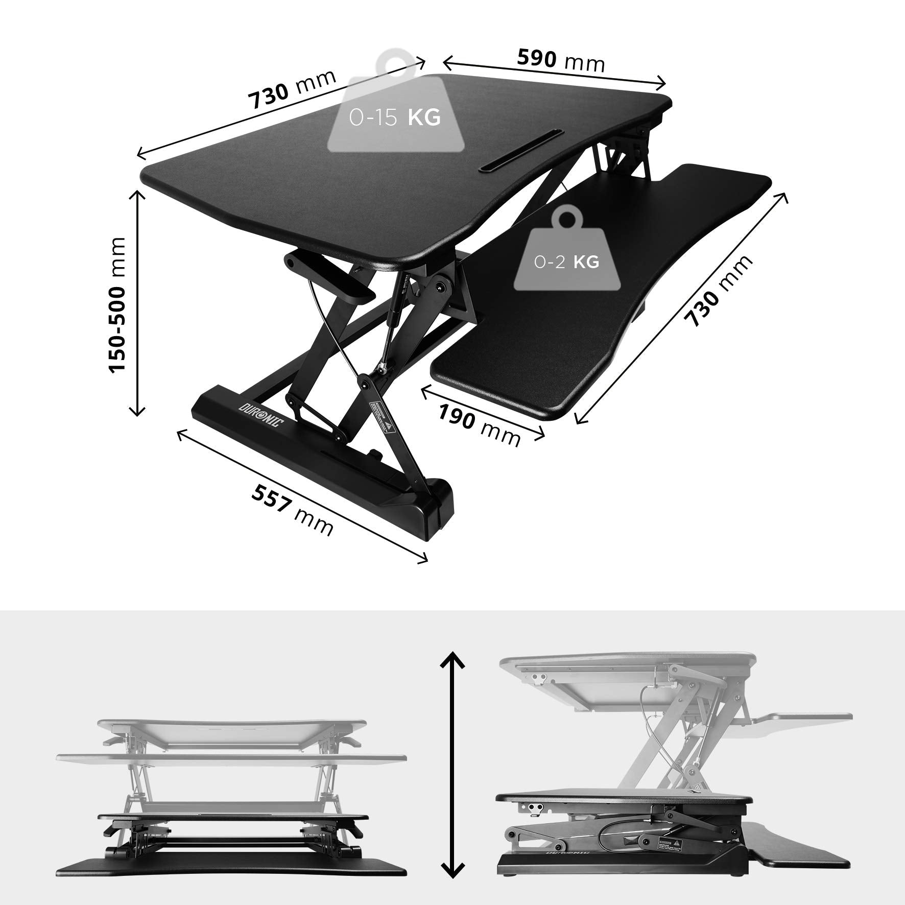 Sitz-Steh Tisch | Workstation Höhenverstellbar Schreibtisch | | cm DM05D2 Höhenverstellbarer 14,5 50 bis DURONIC Computertisch