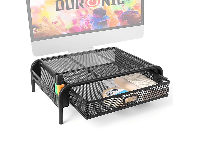 DURONIC DM072 Monitorerhöhung | 33cm x 26cm | Bis 10kg | 13,5cm Erhöhung | Bildschirmständer mit Schublade Monitorständer, Schwarz