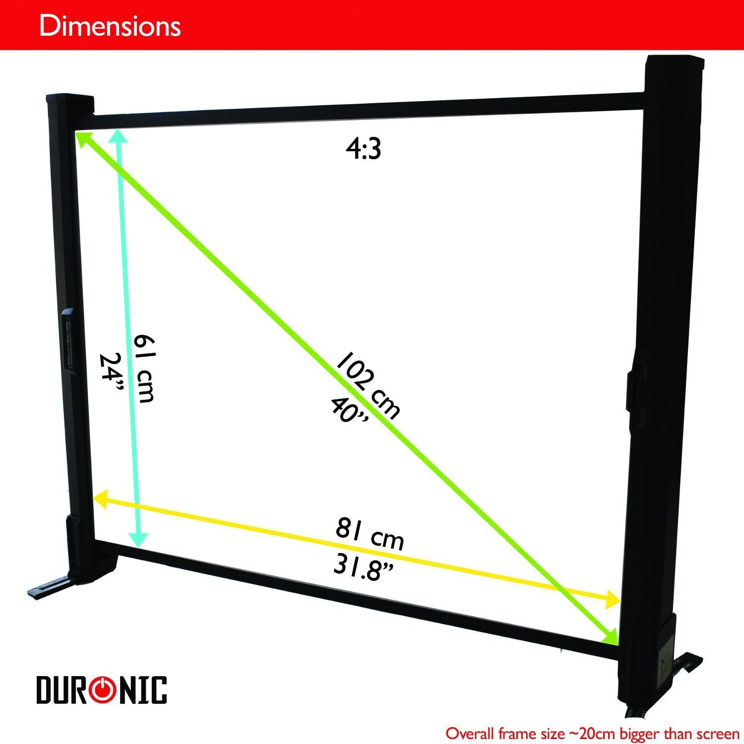 DURONIC DPS40 HD, | 4:3, 4K, 40 Zoll Heimkino 61cm Projektorleinwand | 3D | Leinwand | Beamerleinwand x Mobile 81 Full