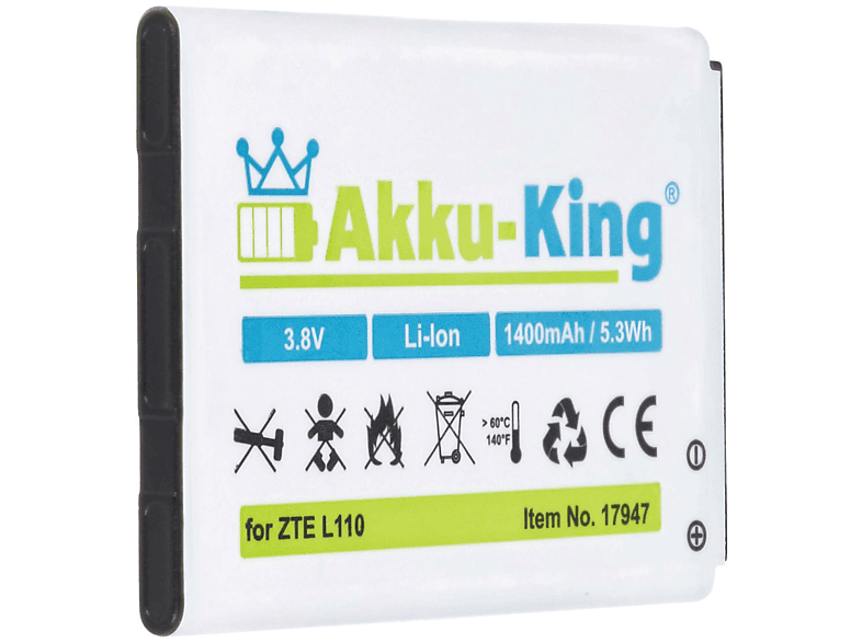 AKKU-KING Akku kompatibel Li3814T43P3h634445 Li-Ion Volt, Handy-Akku, mit 1400mAh ZTE 3.8