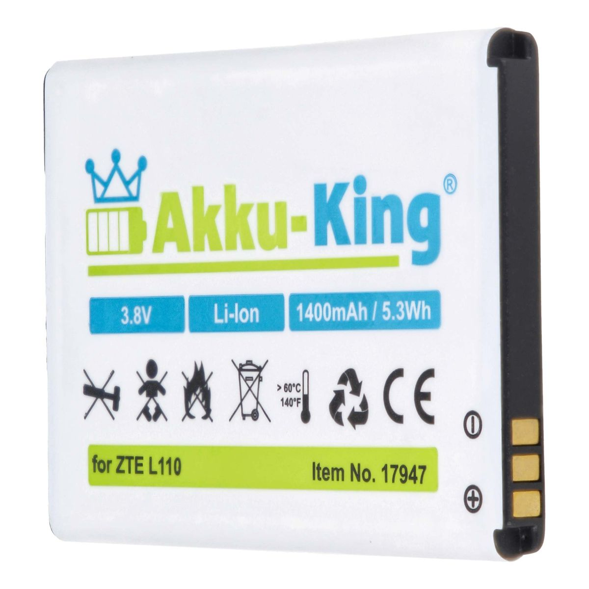 3.8 Handy-Akku, 1400mAh kompatibel mit Volt, AKKU-KING Li3814T43P3h634445 Li-Ion ZTE Akku
