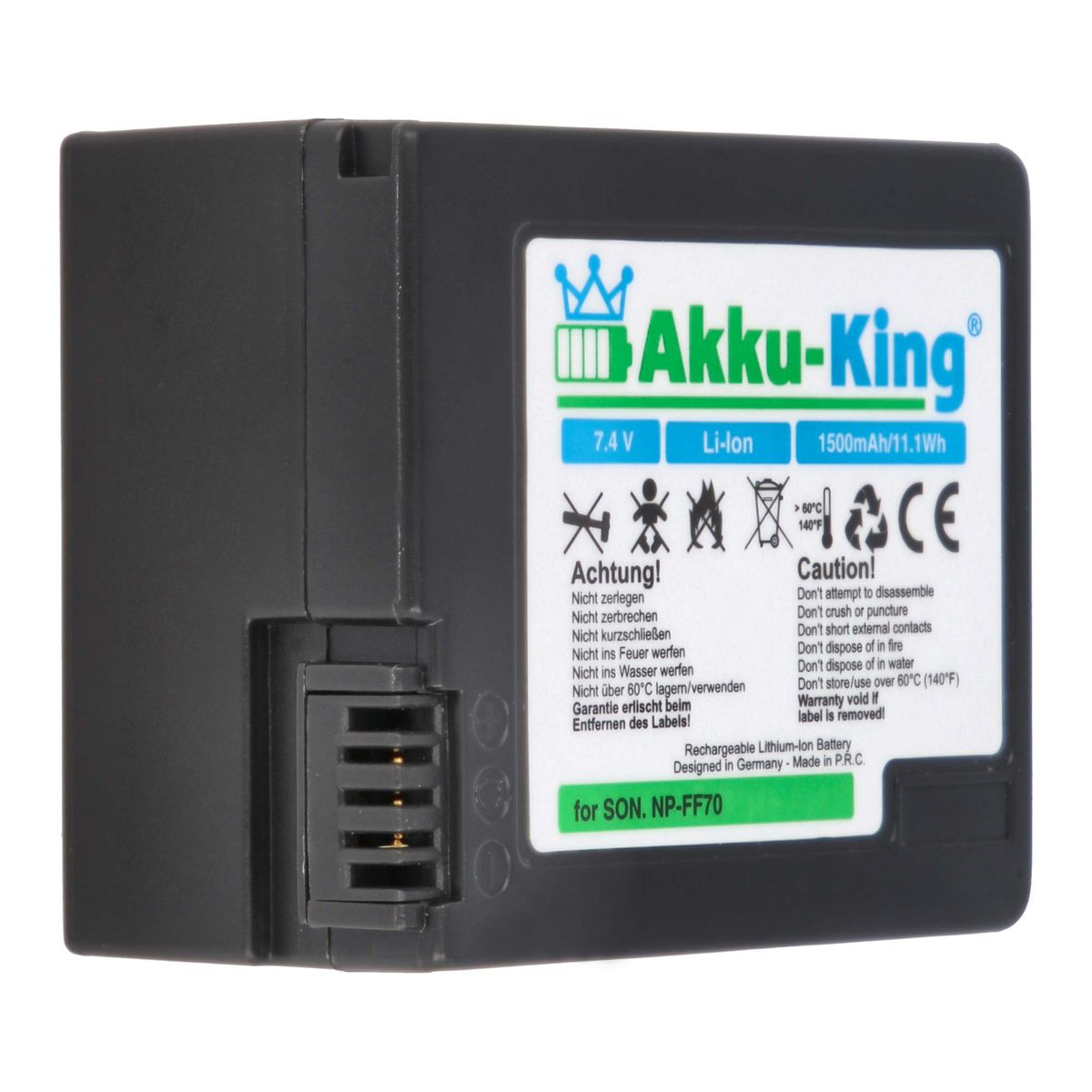 AKKU-KING Akku kompatibel NP-FF71 Li-Ion 7.4 mit Volt, Kamera-Akku, 1500mAh Sony