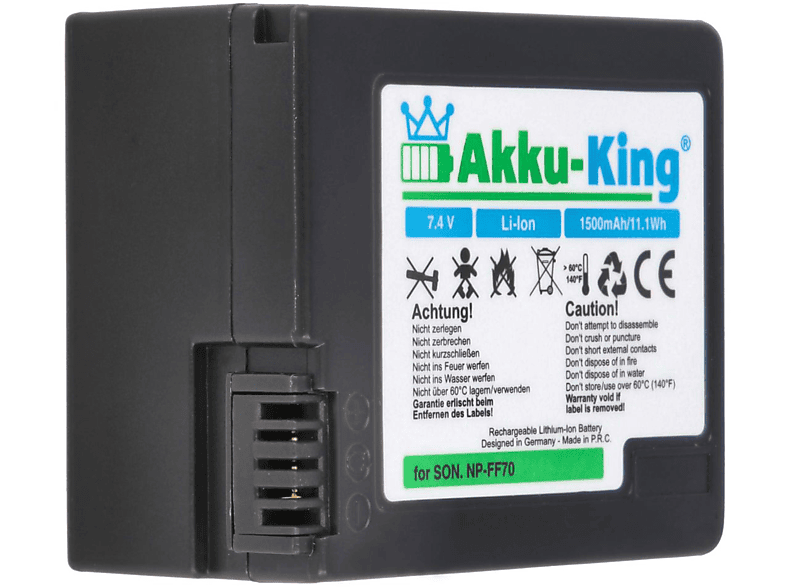mit Kamera-Akku, Volt, AKKU-KING 1500mAh Li-Ion Sony Akku NP-FF71 7.4 kompatibel
