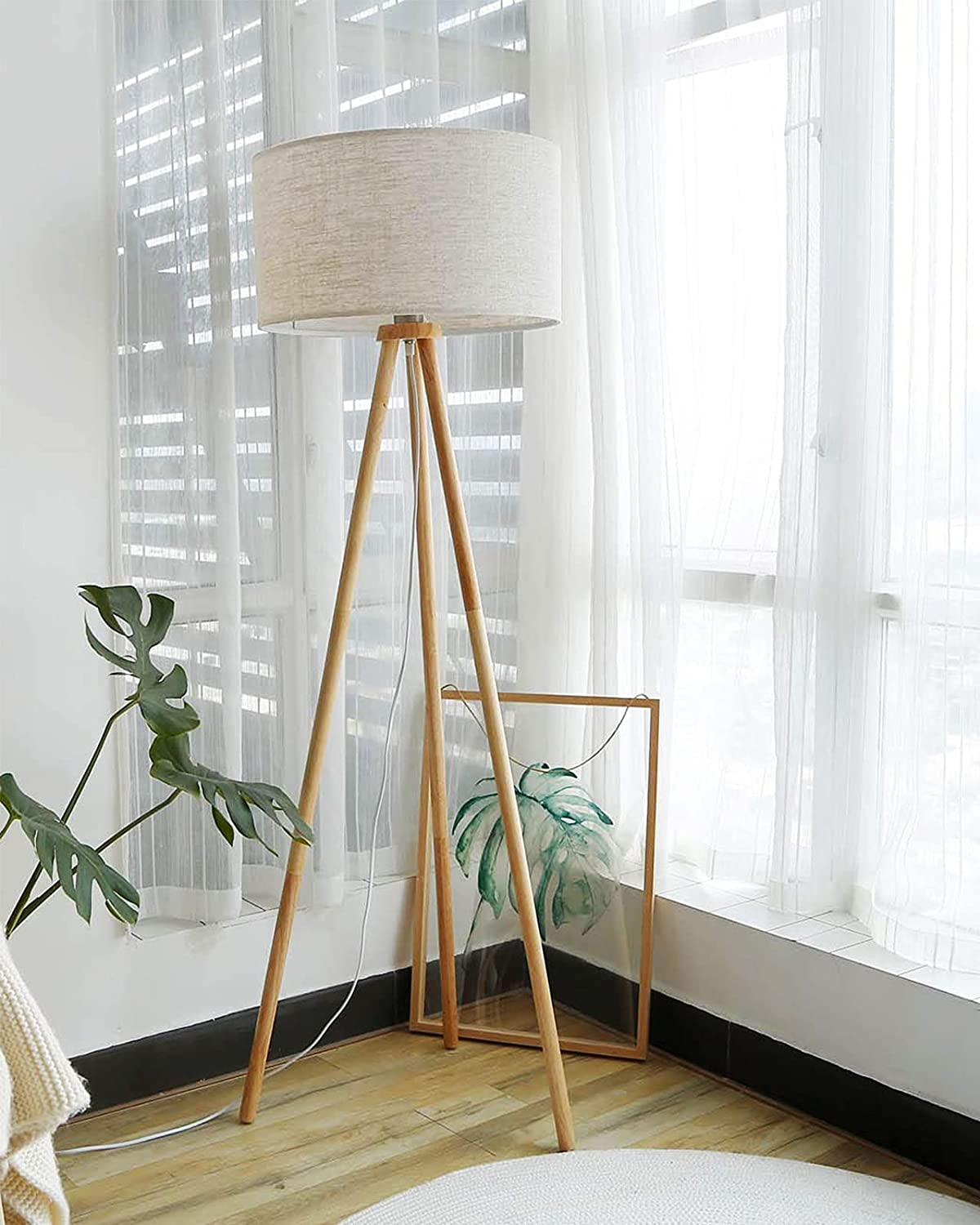 TOMONS Stehlampe Stativ aus Holz Schlafzimmer, Stil Stehlampe für Wohnzimmer, Das Skandinavischer