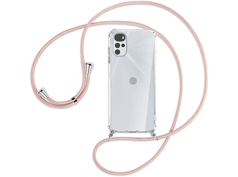 Rosegold / Kordel, Motorola, mit Backcover, ENERGY Moto MTB MORE G22, Umhänge-Hülle Silber