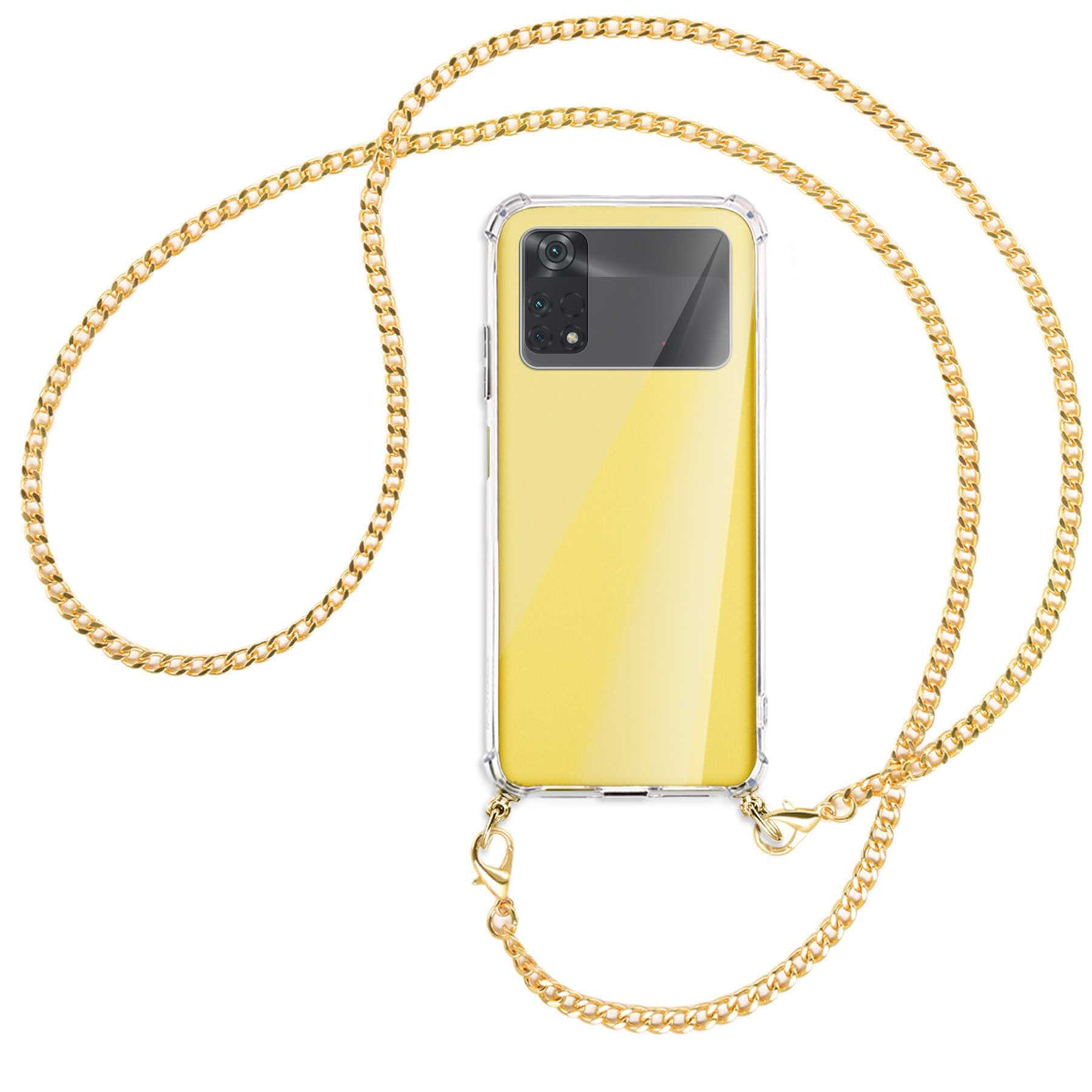 Xiaomi, (gold) MTB ENERGY M4 4G, Umhänge-Hülle mit MORE Metallkette, Poco Kette Backcover, Pro