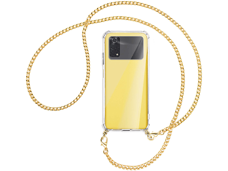 MTB MORE ENERGY Umhänge-Hülle Kette Pro Xiaomi, M4 Backcover, mit Poco 4G, Metallkette, (gold)