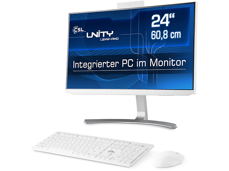 CSL Unity U24W-AMD / 5650GE / 1000 GB / 16 GB RAM / Win 11 Home, All-in-One-PC mit 23,8 Zoll Display, 16 GB RAM, 1000 GB SSD, AMD Radeon Graphics, weiß