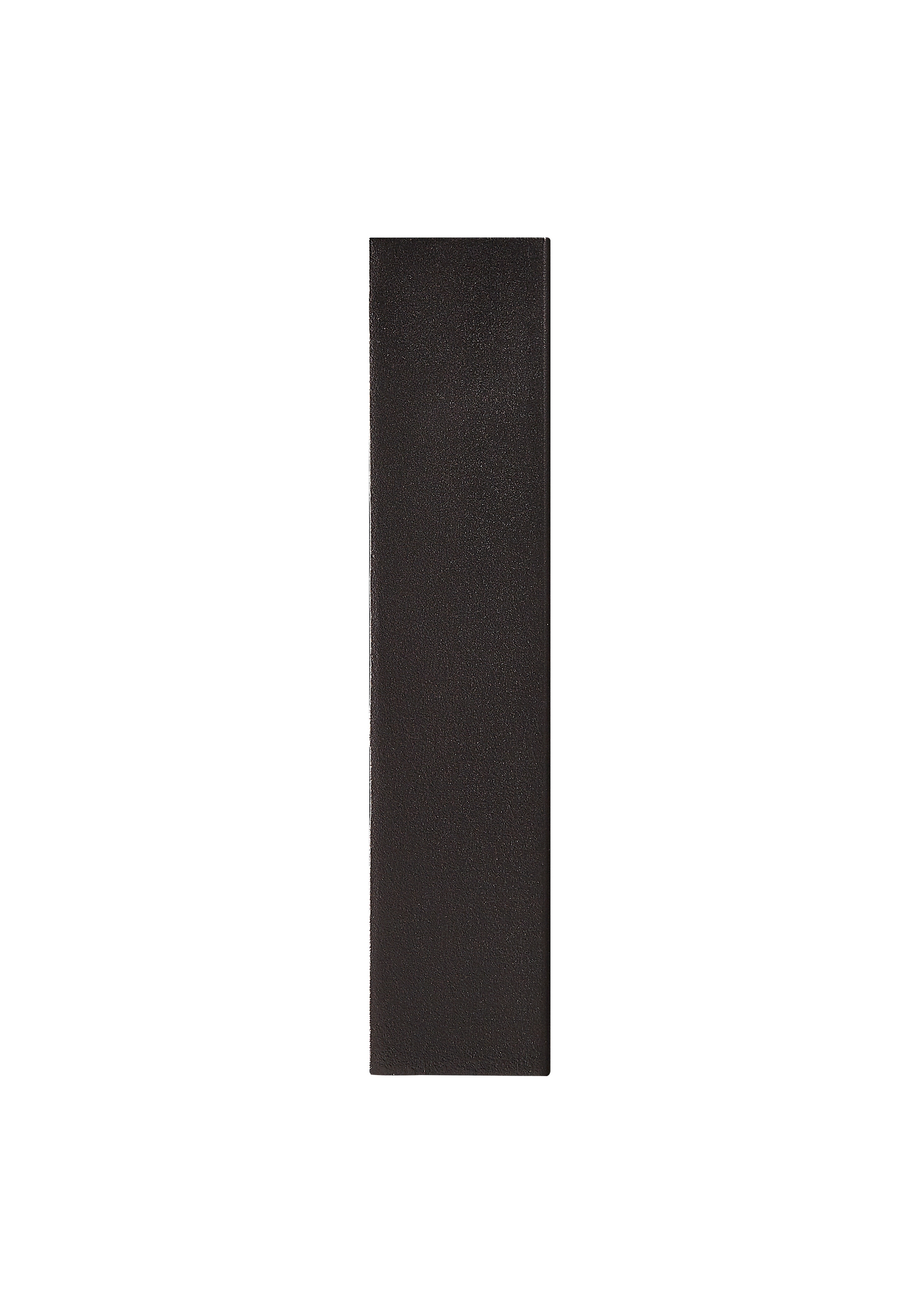Eine schwarze, rechteckige Leuchte auf weißem Hintergrund, vertikal ausgerichtet.