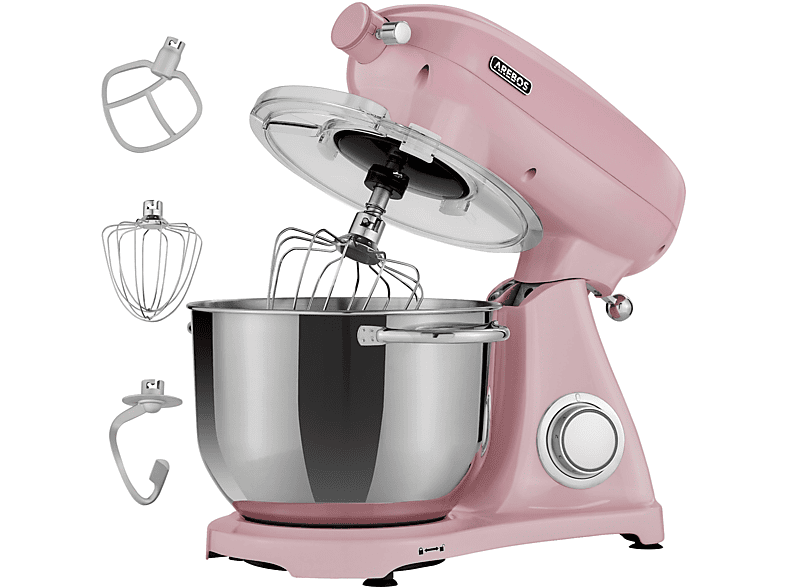 AREBOS 6 Speedlevels Küchenmaschine pink (Rührschüsselkapazität: 6 l, 1800 Watt) | Küchenmaschinen