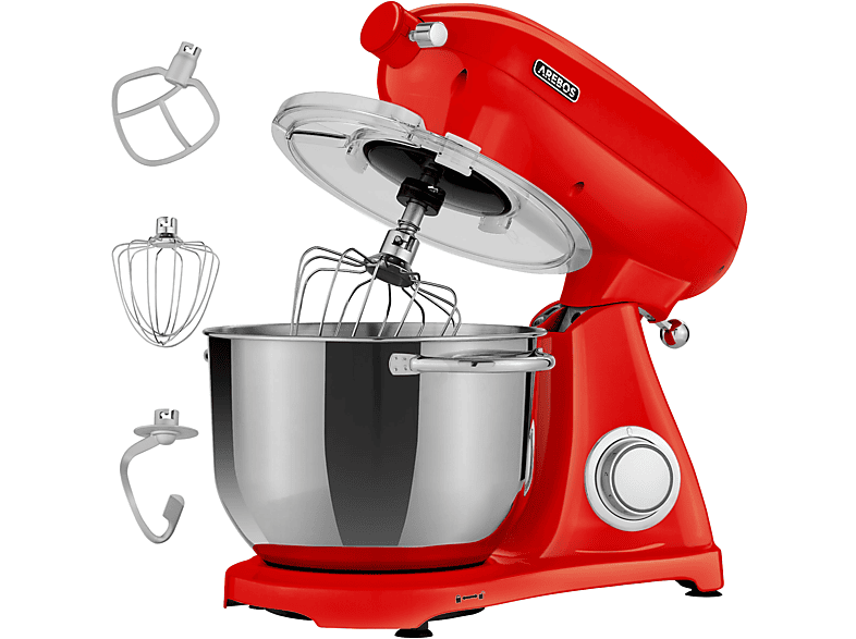 AREBOS 6 Speedlevels Küchenmaschine rot (Rührschüsselkapazität: 6 l, 1800 Watt)