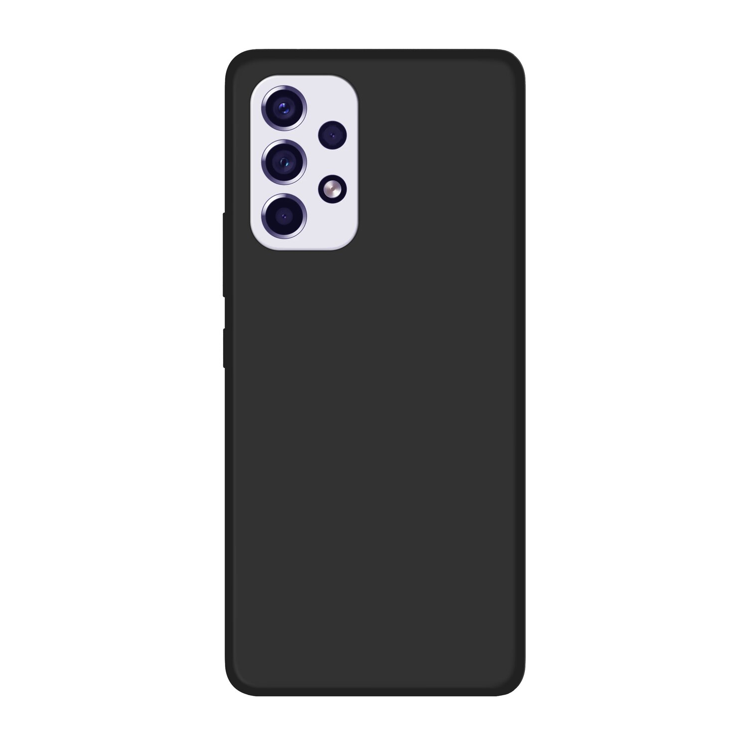 Schwarze Smartphone-Rückseite mit mehreren Kameras, auf weißem Hintergrund.
