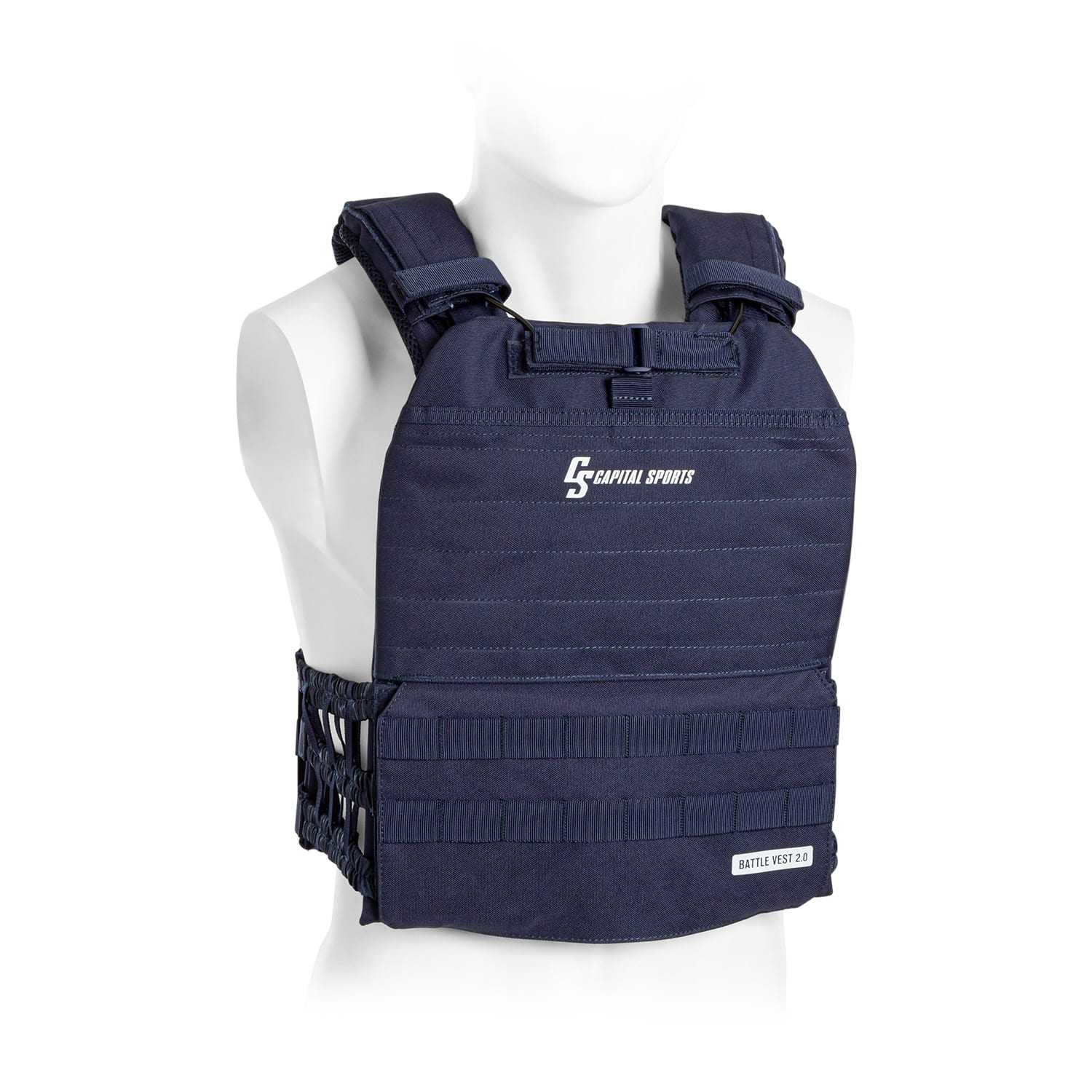 Marineblaue Kampf Weste auf einer Mannequin. Capital Sports Logo und Riemen.