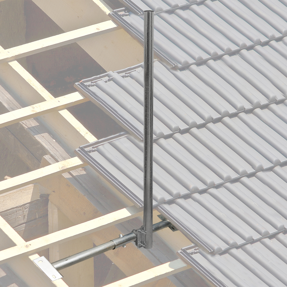 BASIC 120cm Silber Dachsparrenhalter Alu-Ziegel PREMIUMX Mast Dachsparrenhalterung, Kappe rot X120-48 SAT Tülle