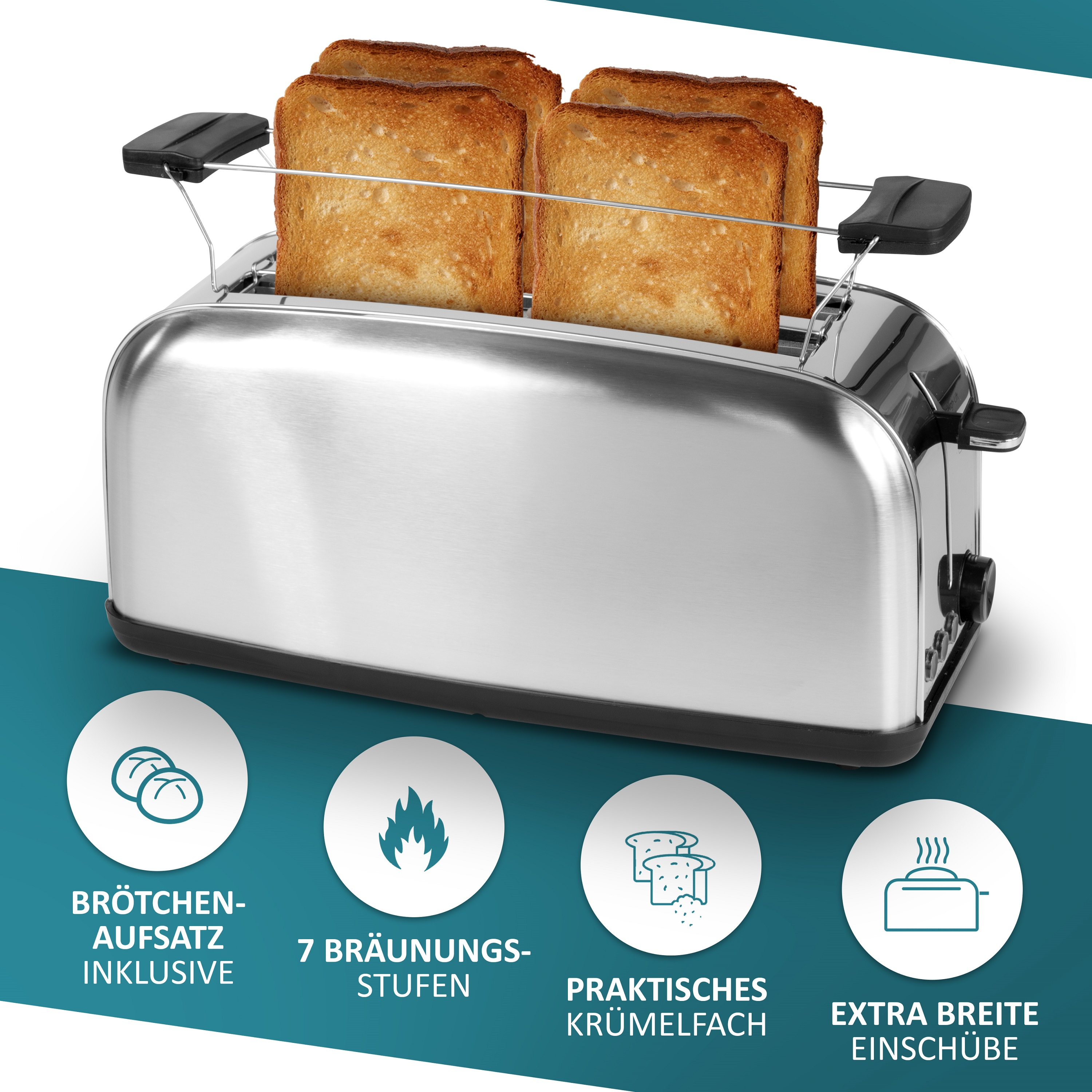 Watt, STEINBORG (1400 4) Toaster SB-2070 Silber Schlitze: