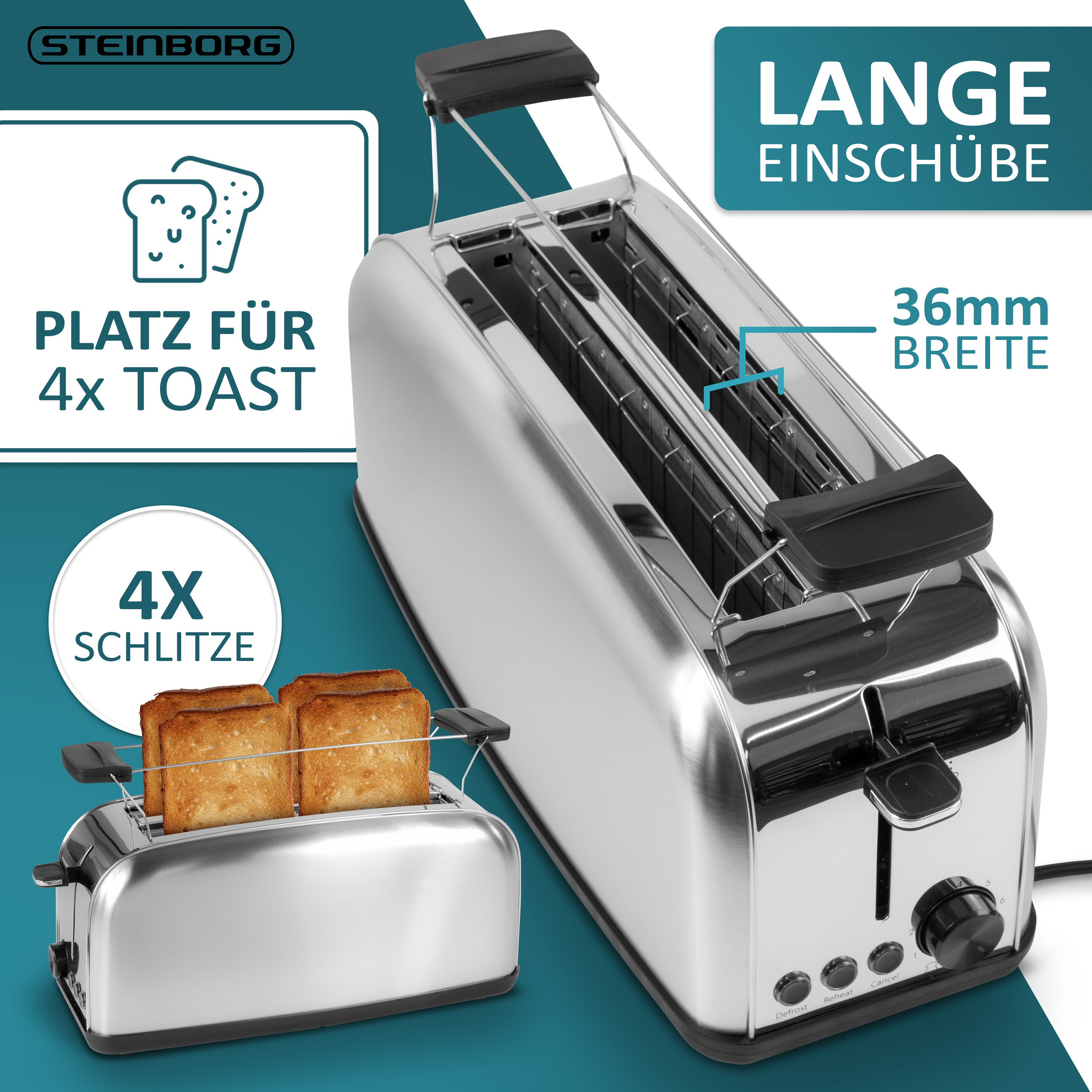 (1400 4) Toaster Watt, Silber Schlitze: SB-2070 STEINBORG