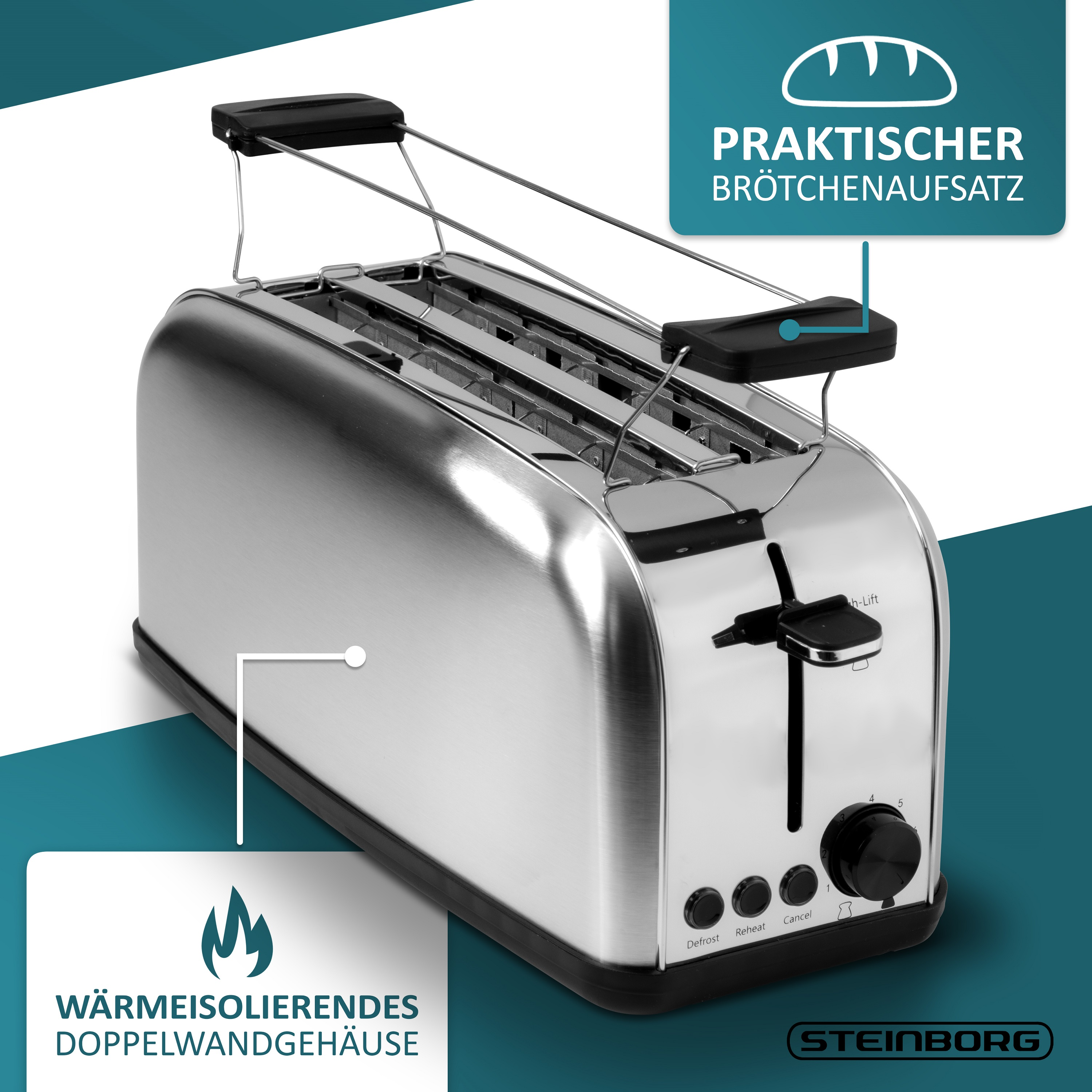 STEINBORG SB-2070 Toaster Schlitze: 4) Watt, Silber (1400