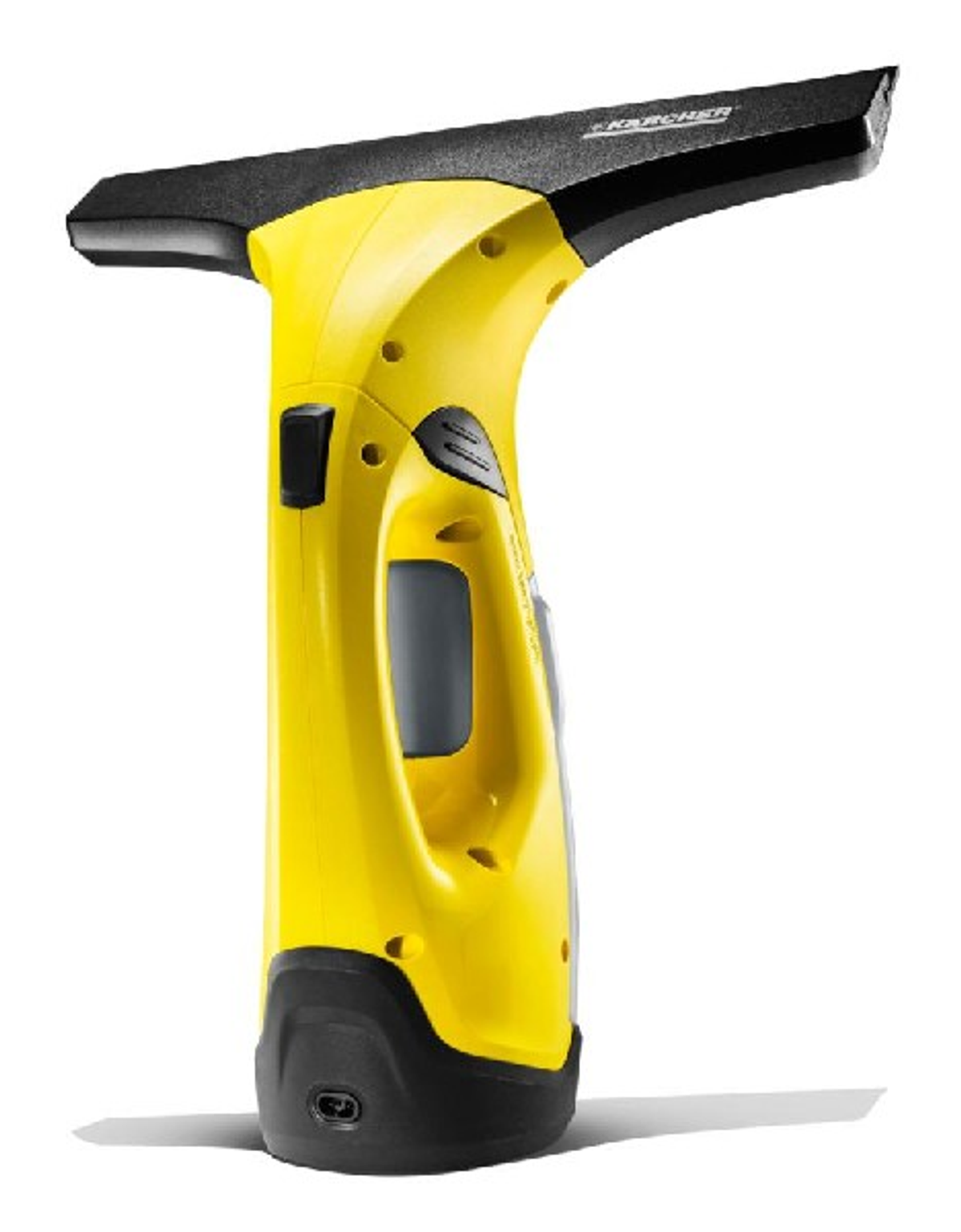 Un pulitore per vetri portatile giallo e nero, con la parte superiore e l'impugnatura nere.