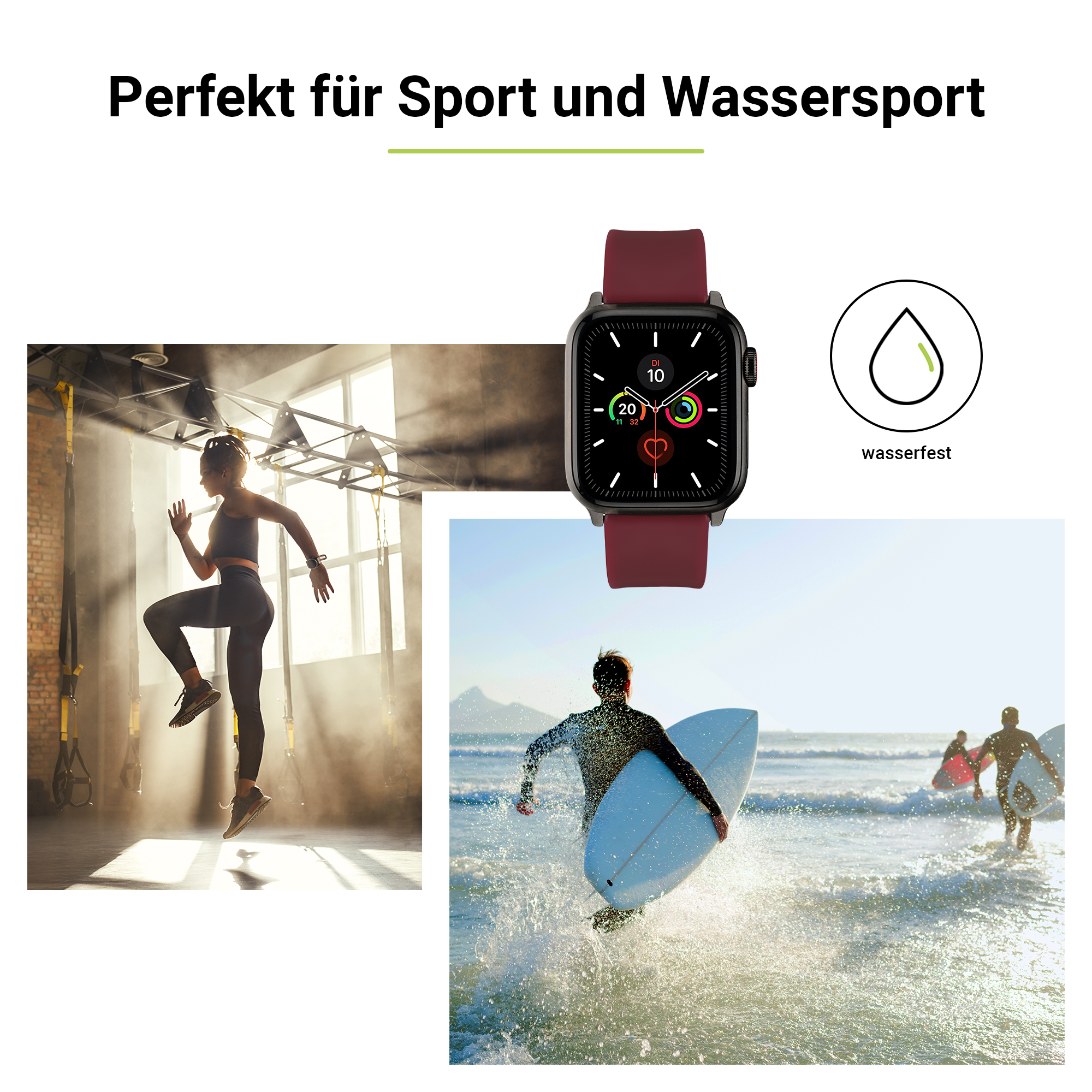 ARTWIZZ WatchBand Silicone, Ersatzarmband, Apple, Watch (41mm), 6-4 (38mm), Apple 9-7 3-1 (40mm), Rot SE 