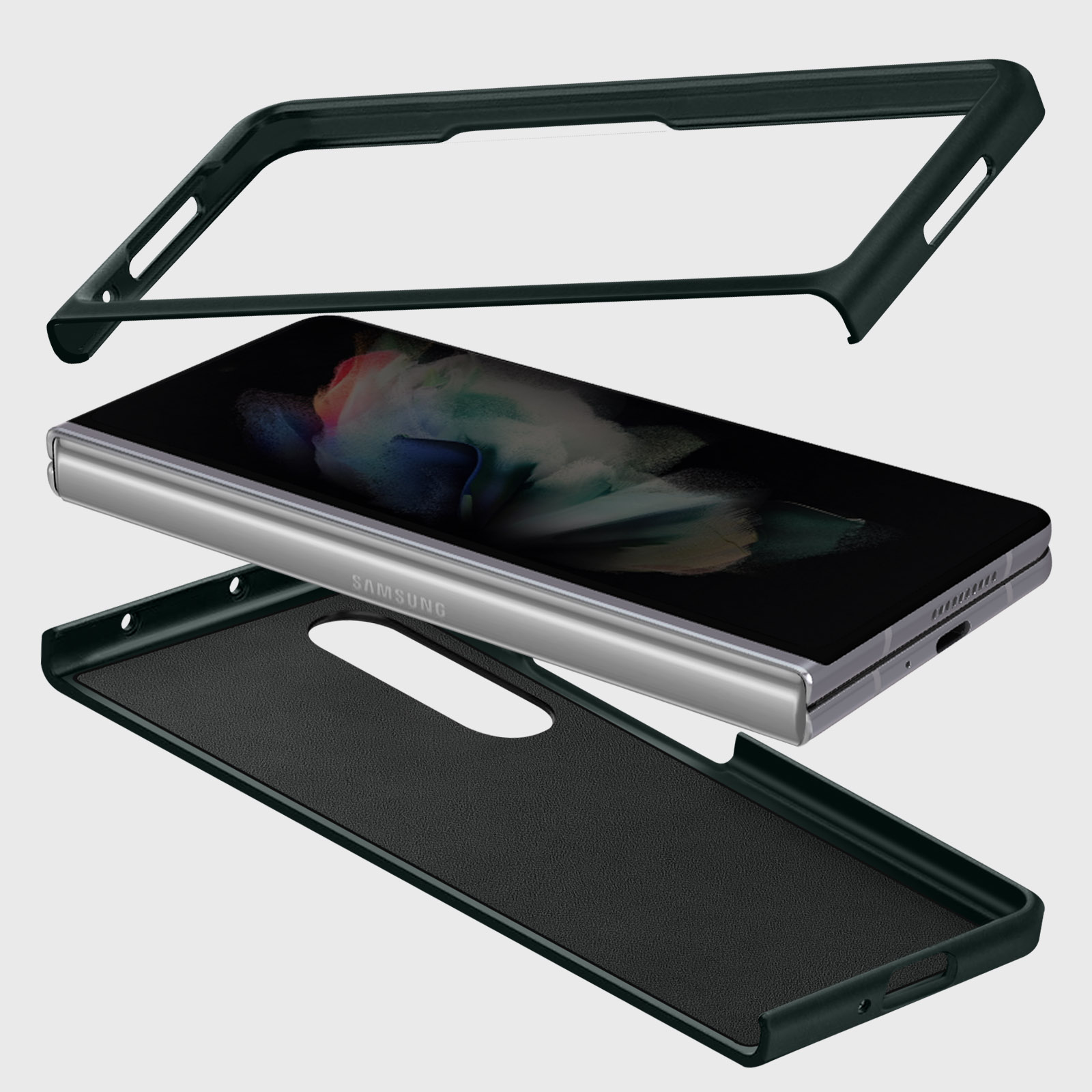 Grün SAMSUNG Echtleder 3, Backcover, Galaxy Series, Fold Z Samsung,