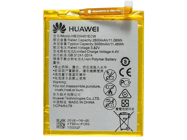 Volt, für Handy-/Smartphoneakku, Li-Pol, HUAWEI Lite 3.8 / 2900 Original Huawei mAh Akku / Honor Li-Pol P9 P9 8
