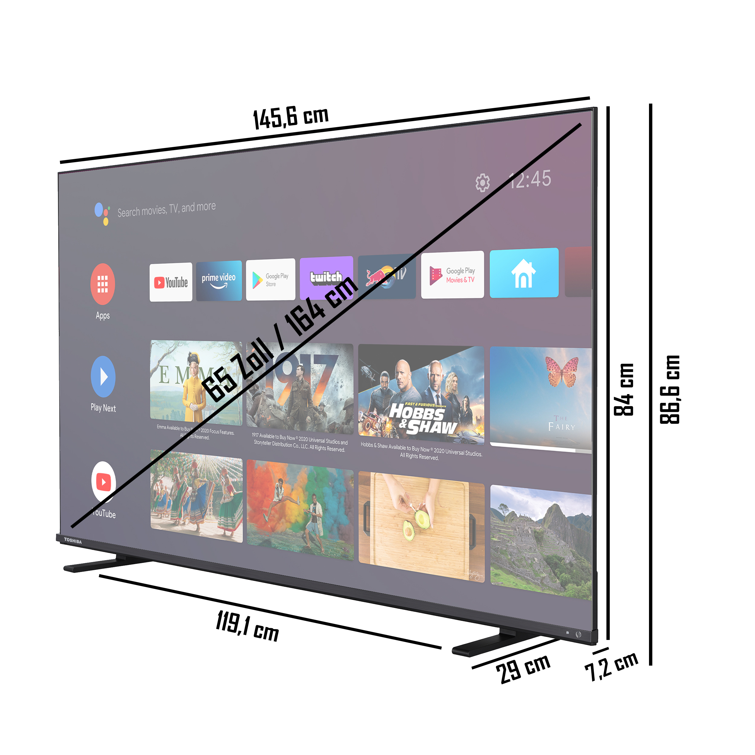 Zoll TV Android 164 65 4K, / cm, (Flat, TV) QLED 65QA4C63DG TOSHIBA UHD