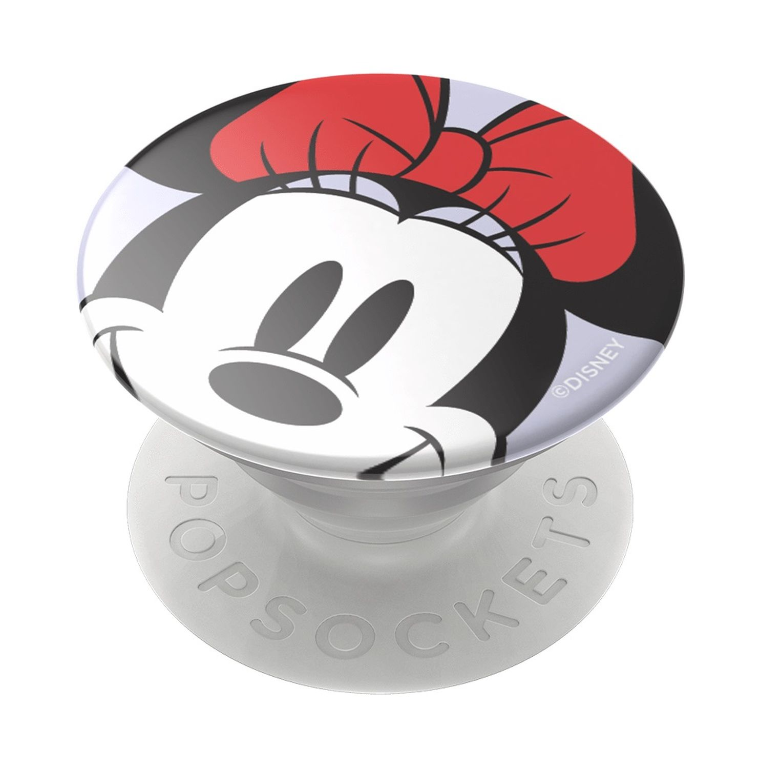 Minnie Mouse PopSocket. Ein weißes PopSocket mit Minnie Mouses Gesicht darauf.