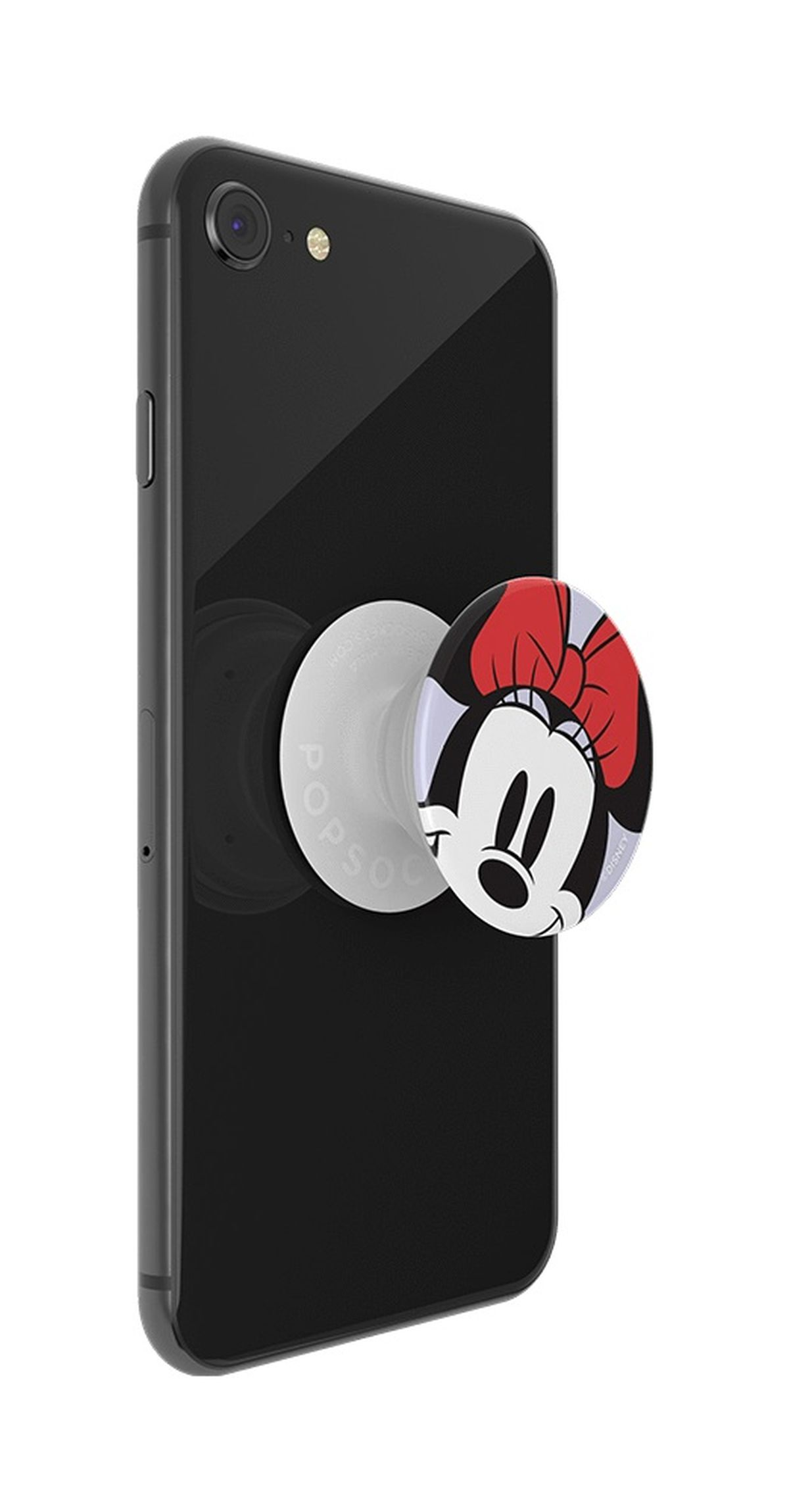 Ein Telefon mit einem Minnie-Maus-PopSocket befestigt.