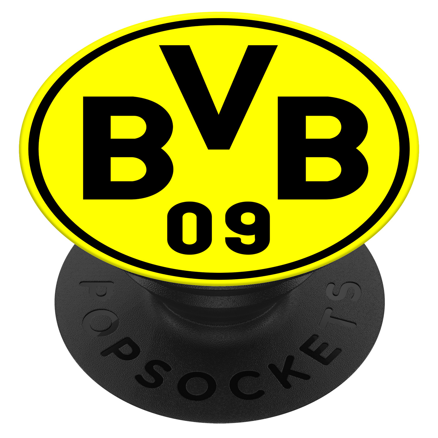 Gelb-schwarzes Borussia Dortmund Logo PopSocket auf weißem Hintergrund.