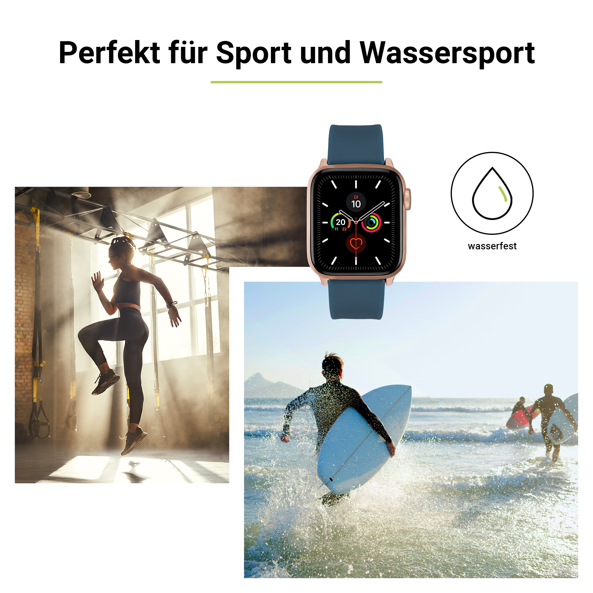 ARTWIZZ WatchBand Silicone, Ersatzarmband, 9-7 3-1 Watch & (41mm), 6-4 Apple (38mm), Blau (40mm), Apple, SE