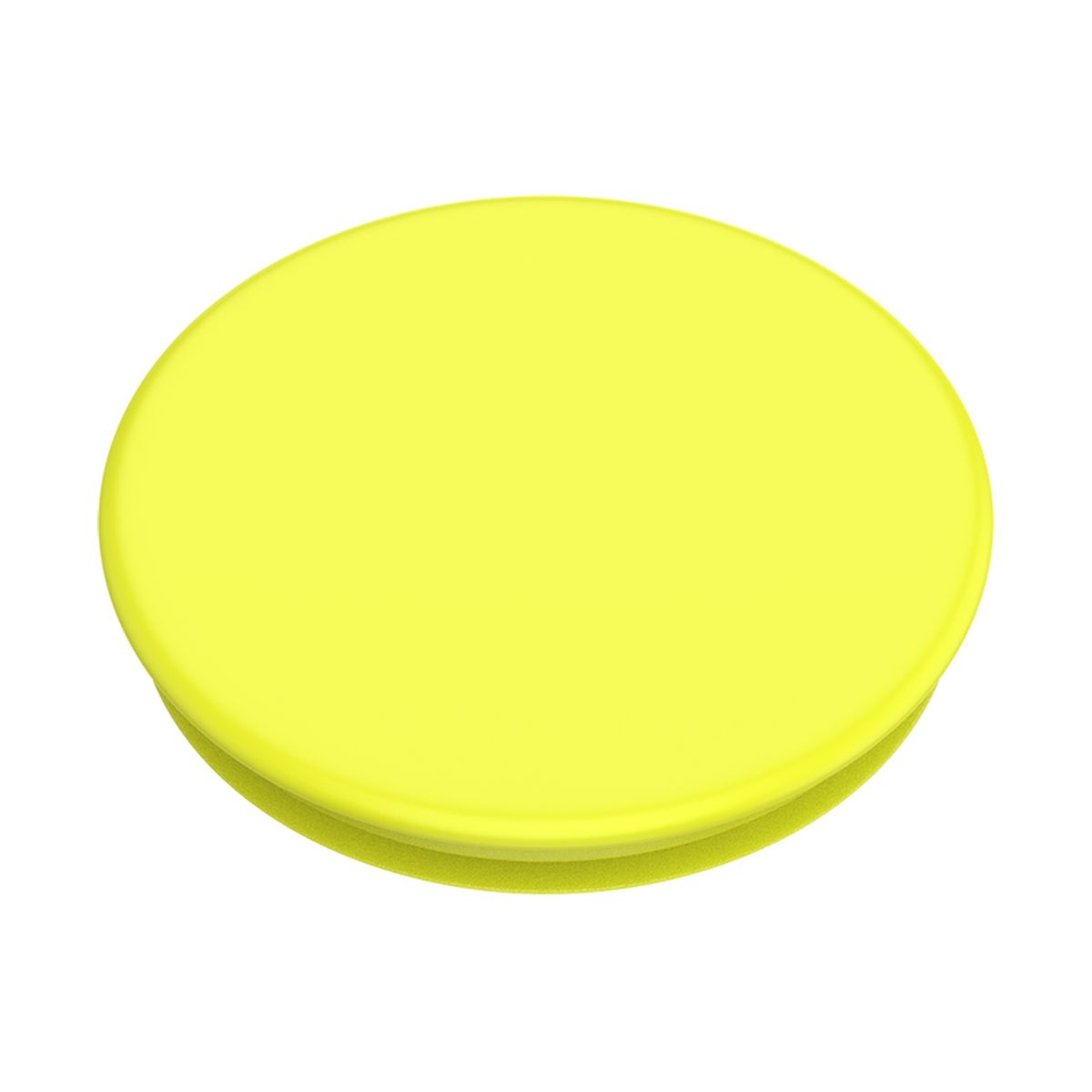 Gelber runder Pop-Socket auf weißem Hintergrund.