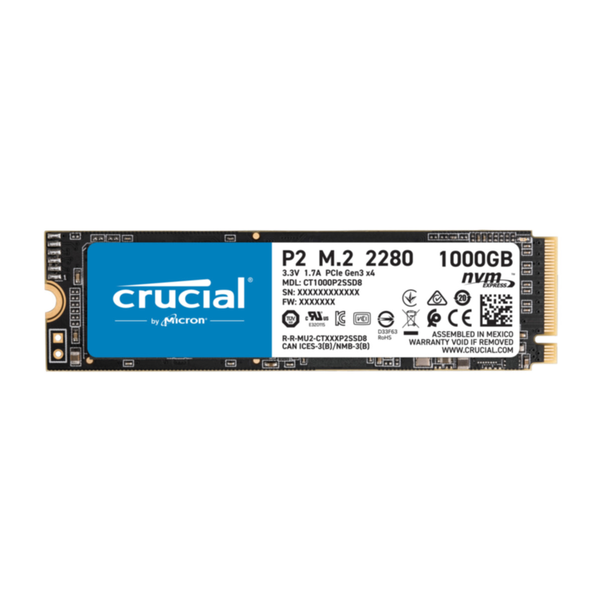 Disco Duro SSD 1 TB - CRUCIAL CT1000P2SSD8, Multicolor