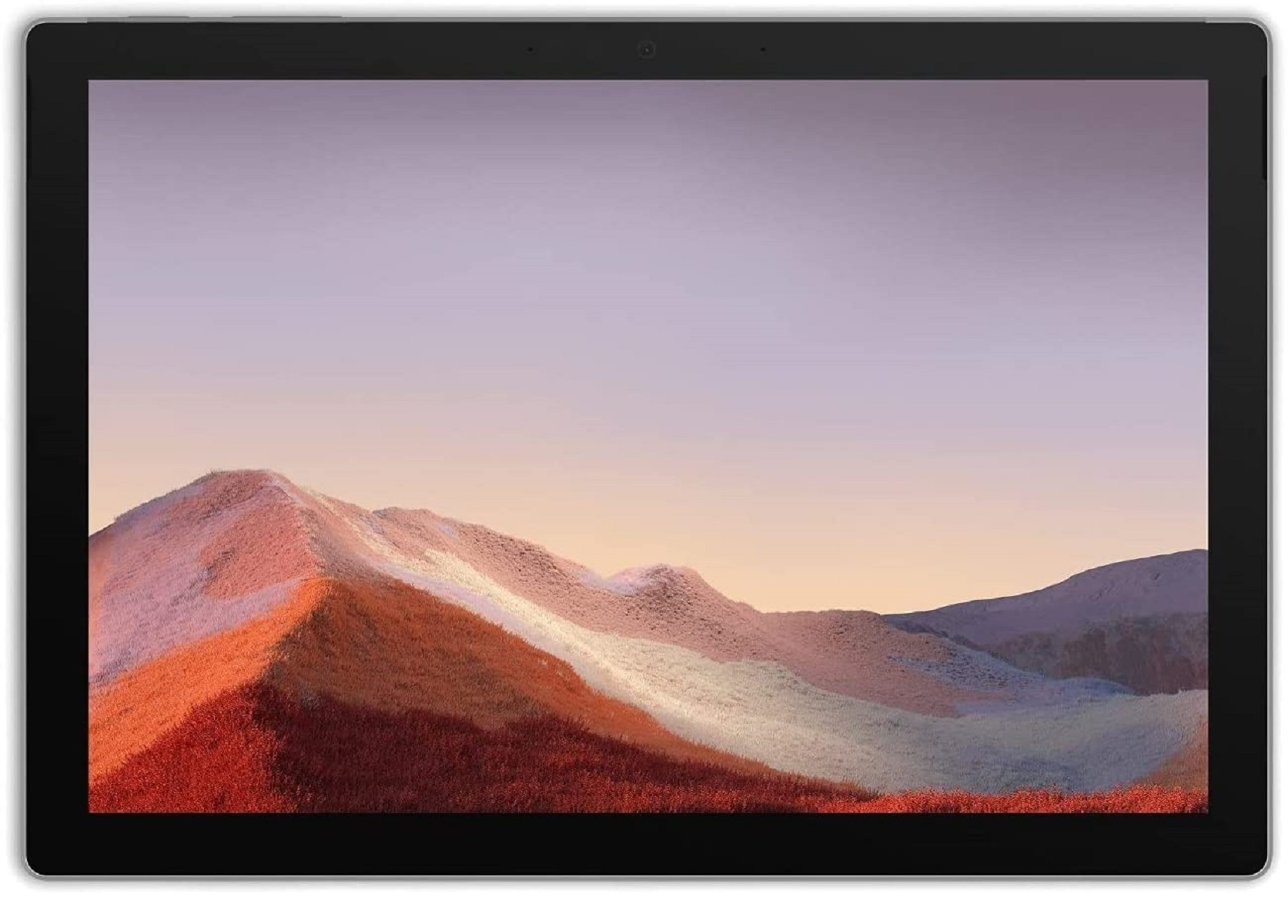 Schwarzes Tablet, das eine Landschaft mit Bergen und Himmel zeigt.