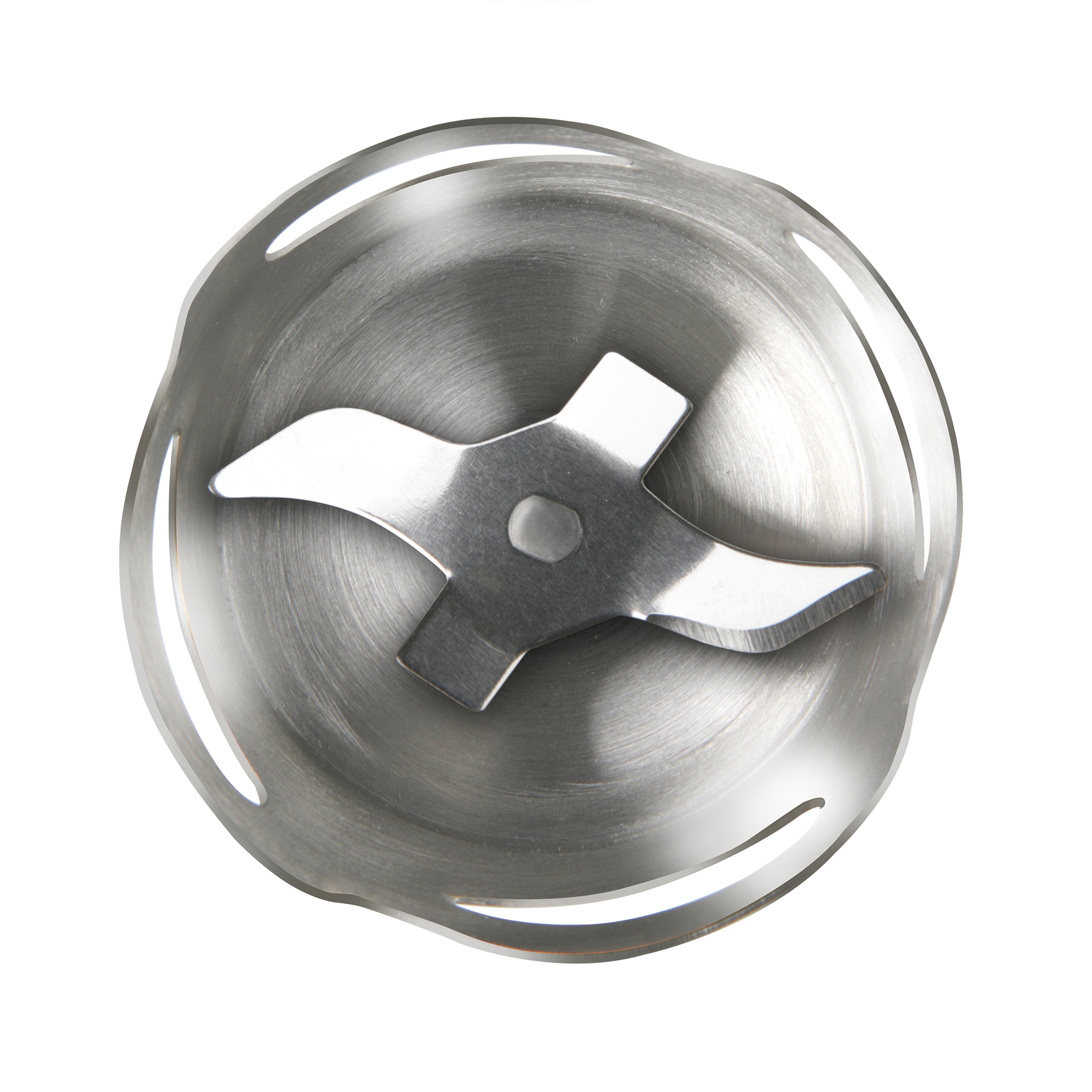 Zbliżenie ostrza blendera, srebrny kolor z krzyżowym wzorem.