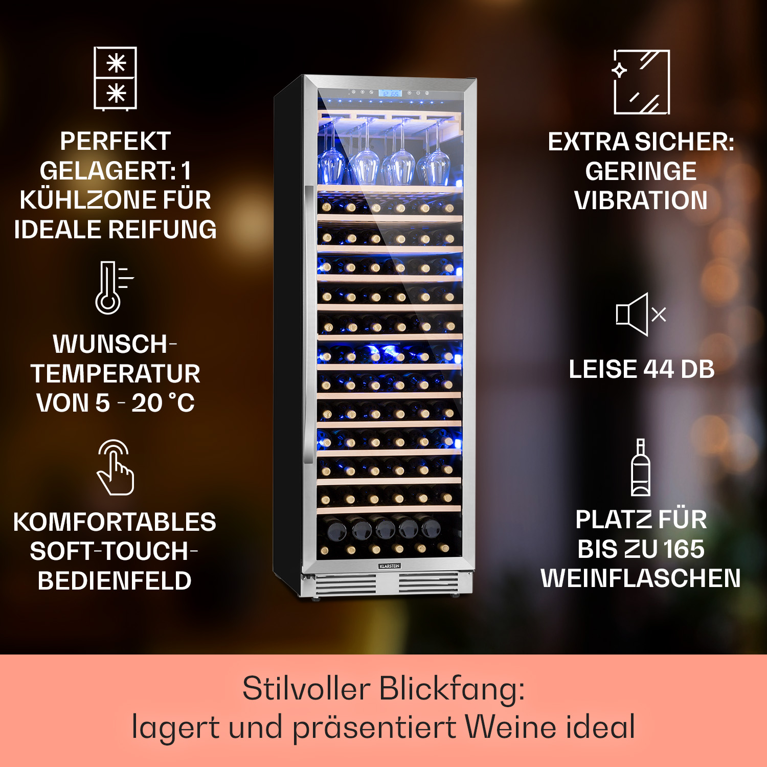 KLARSTEIN Vinovilla Grande Silber) Weinkühlschrank Uno 165 G, Built-in (EEK