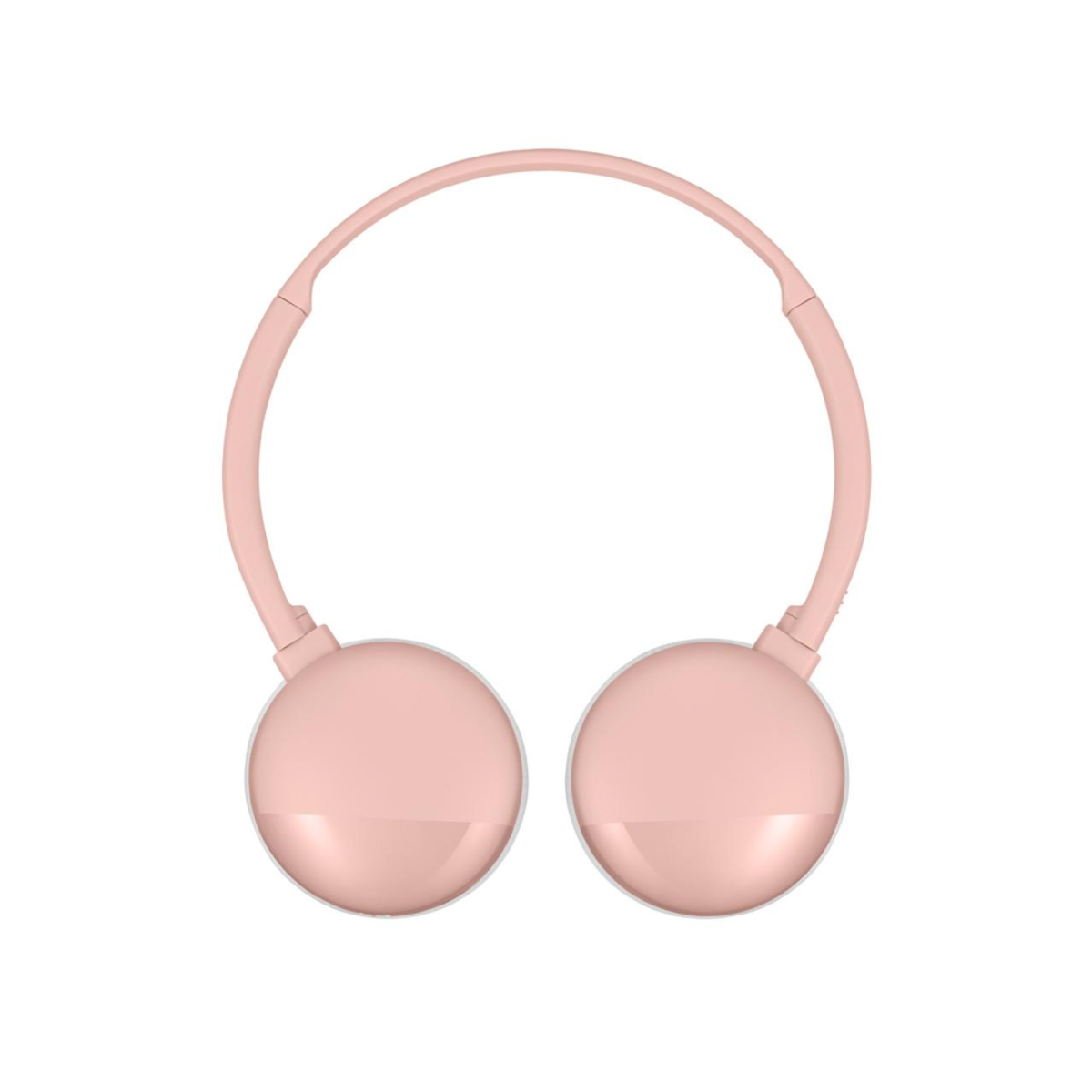 Auriculares de diadema rosa. Piezas redondas para los oídos. Fondo blanco.