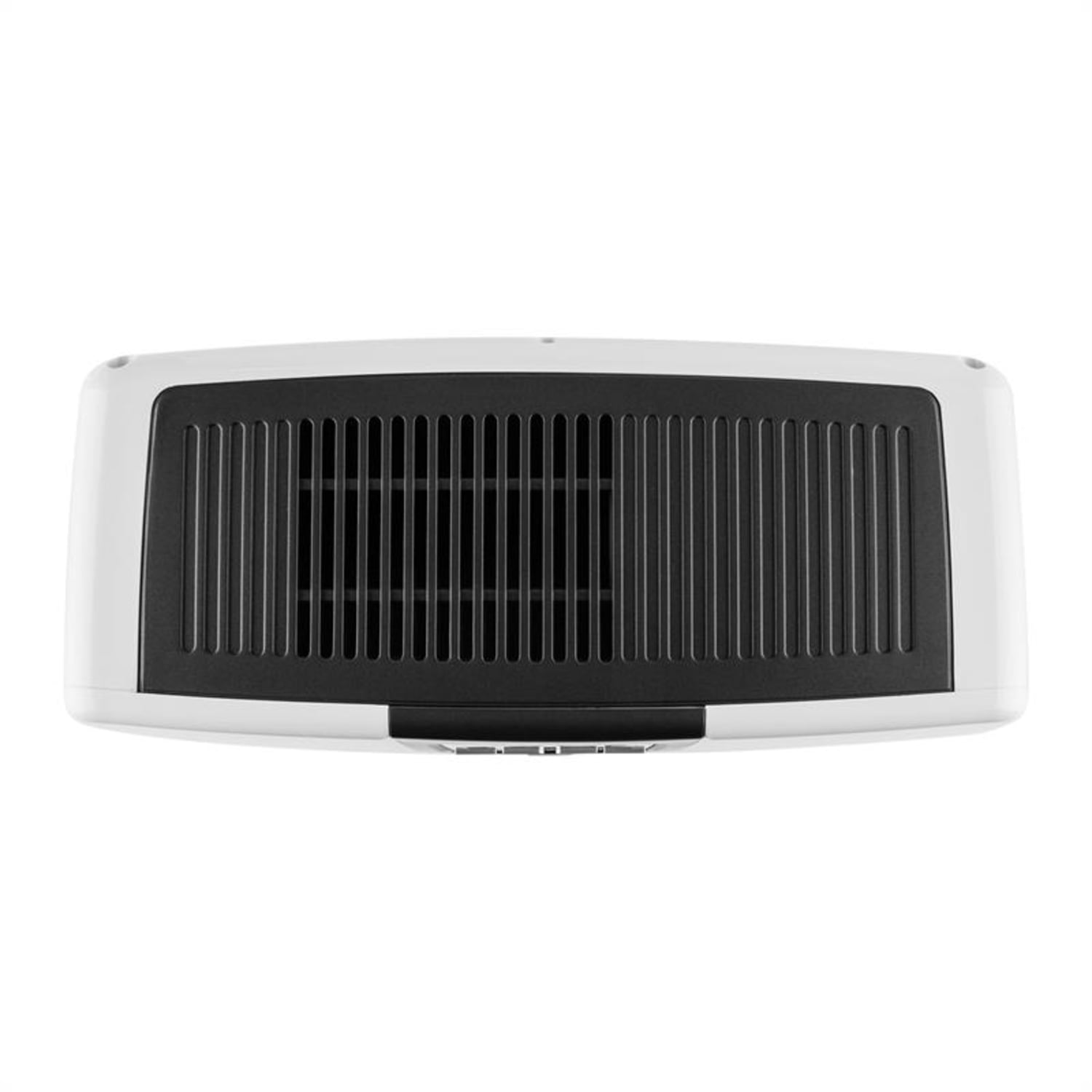 Purificateur d'air blanc avec grille noire. Isolé sur fond blanc. Vue de dessus.