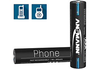 ANSMANN Black Edition Akku DECT 800 wiederaufladbar 4 Stück Micro AAA Batterie, Nickel-Metallhydrid (NiMH), 1.2 Volt, 800 mAh