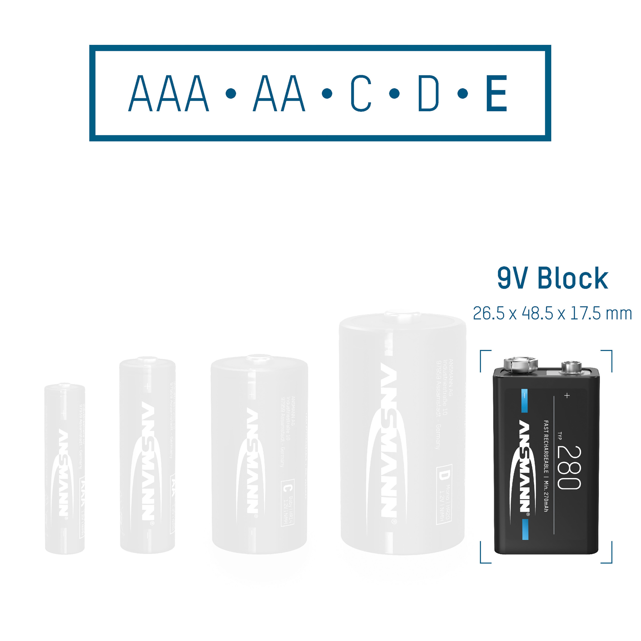 Block Block Batterie, 9V (NiMH) Volt Stück Nickel-Metallhydrid E 280 wiederaufladbar Akku 9 1 ANSMANN Black Edition