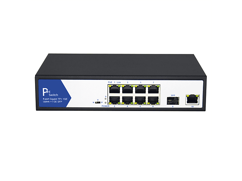 VALUE PoE+ Gigabit Ethernet Switch, 8+2 Uplink Ports (1x GbE und 1x SFP) PoE Gigabit Switch