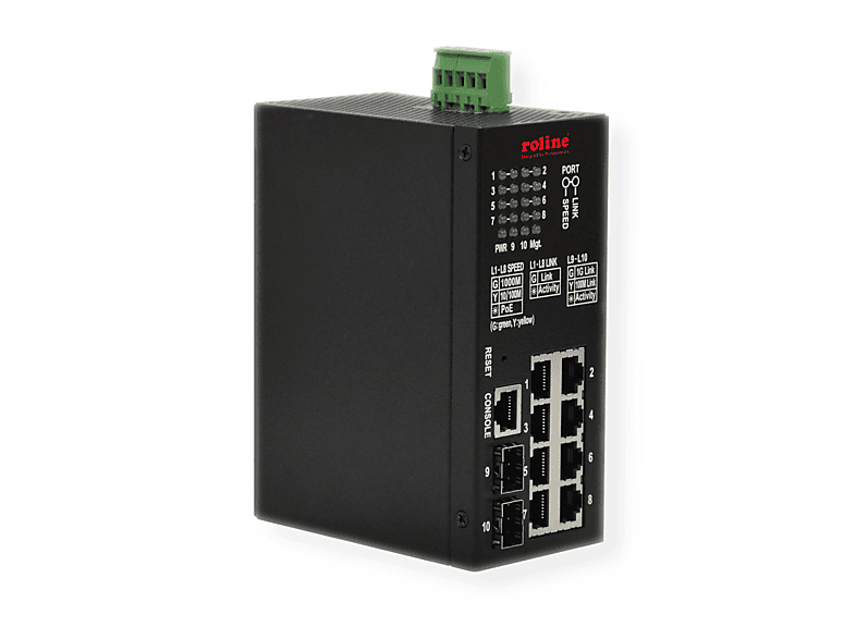 ROLINE Industrial 10 Gigabit Switch, Switch Smart PoE+, Gigabit Managed Ports, PoE