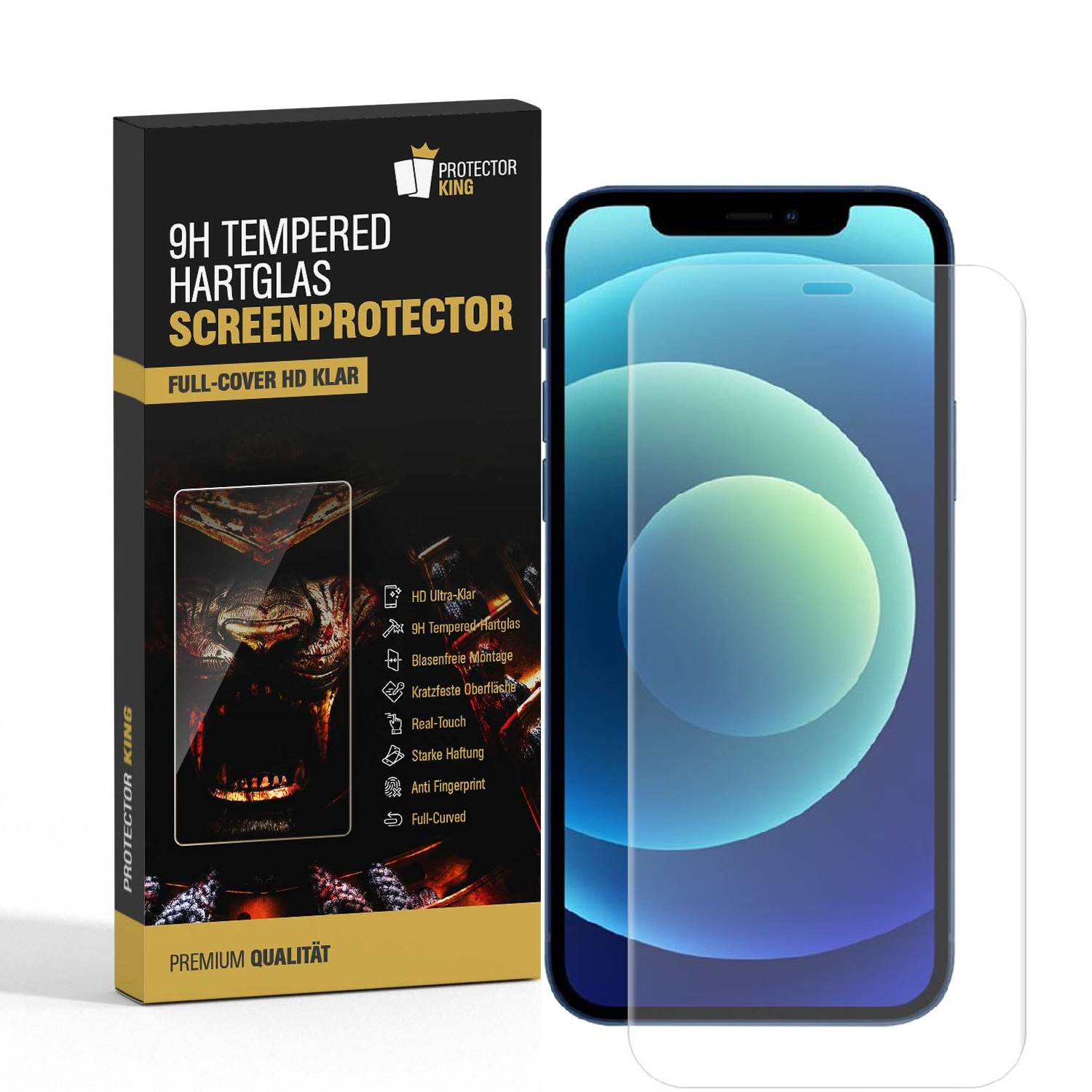 PROTECTORKING 1x 3D 12 Apple 9H iPhone Hartglas Pro) Schutzglas Displayschutzfolie(für