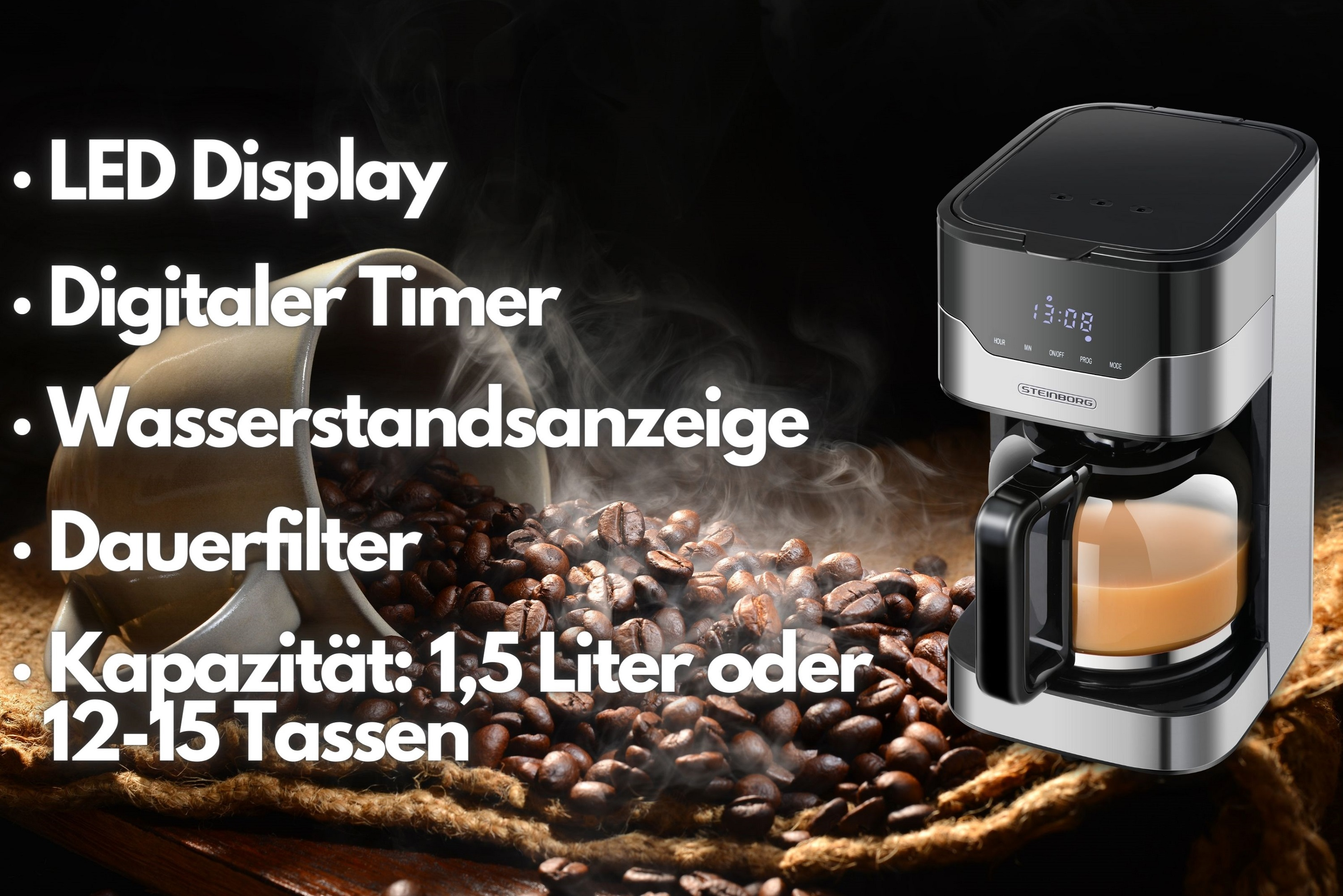 Edelstahl/Schwarz Kaffeemaschine SB-6050 STEINBORG