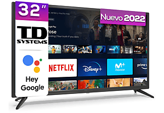 TV LED 32" K32DLX15GLE Hey Google - TD SYSTEMS, HD, Arm Cortex Advanced Quadcore, Smart TV, DVB-T2 (H.265), Negro