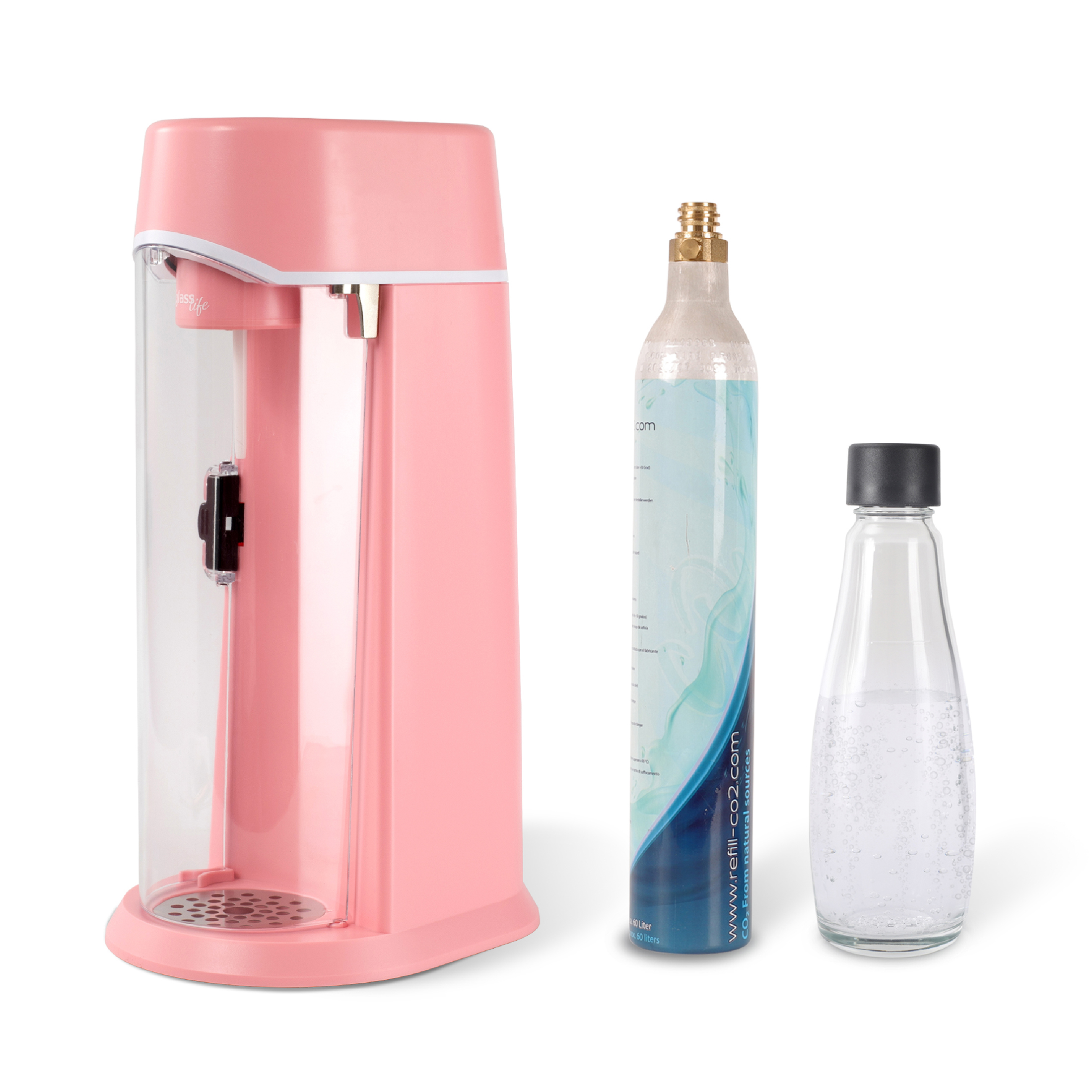Glasflasche Farben,spart edlen Karaffendesign, und Wassersprudler Kistenschleppen Rosa im Wassersprudler mit Plastikmüll ZOOMYO