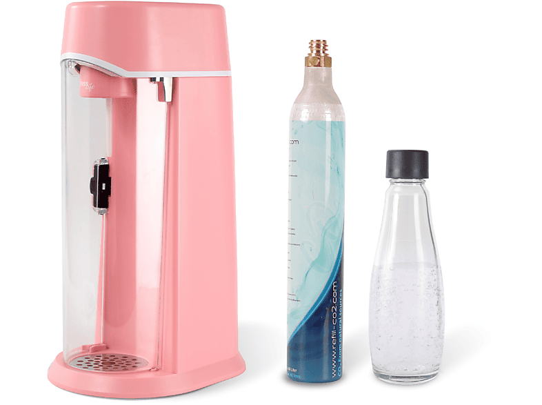mit Wassersprudler edlen Plastikmüll Glasflasche Wassersprudler Rosa und Kistenschleppen ZOOMYO im Karaffendesign, Farben,spart