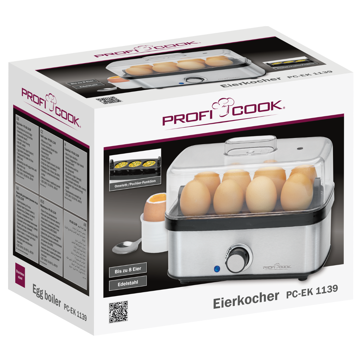 PROFICOOK PC-EK 1139 8) Eier: inox Eierkocher(Anzahl