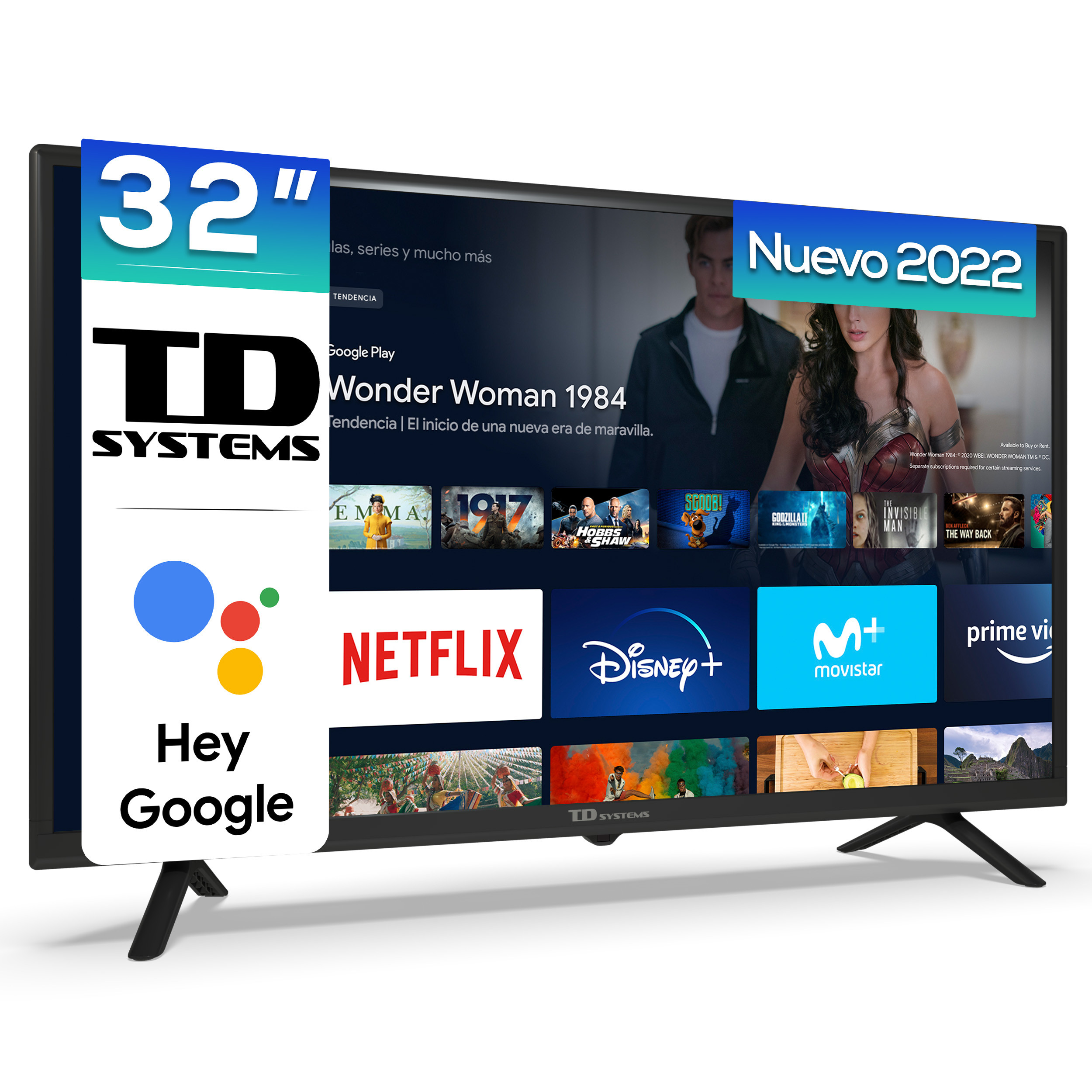 TV LED 32" - K32DLC16GLE Hey Google TD SYSTEMS, HD, Arm Cortex A55x4, Smart TV, DVB-T2 (H.265)Sí, Negro