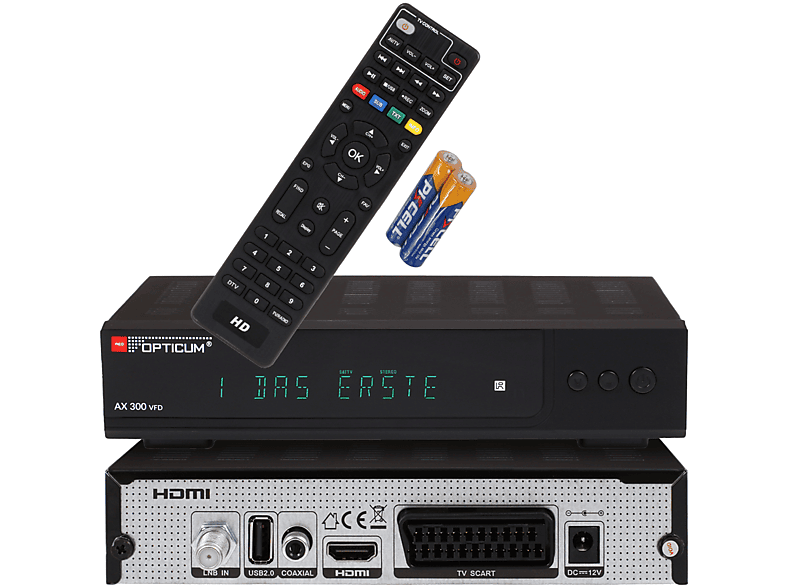 RED OPTICUM AX 300 VFD Sat Receiver I Digitaler Satelliten-Receiver HD-TV mit alphanumerischem Display - 12 V DVB-S2 Receiver (HDTV, DVB-S, DVB-S2, schwarz)