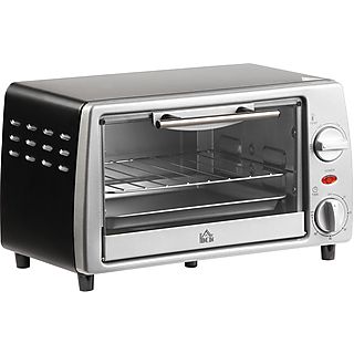 Horno de Convección - HOMCOM 10 Litros, 750W, hasta 230 ℃, Temporizador, 60 Minutos, Bandeja y Rejilla, 36,5x26x22 cm, 750,0 W, Negro